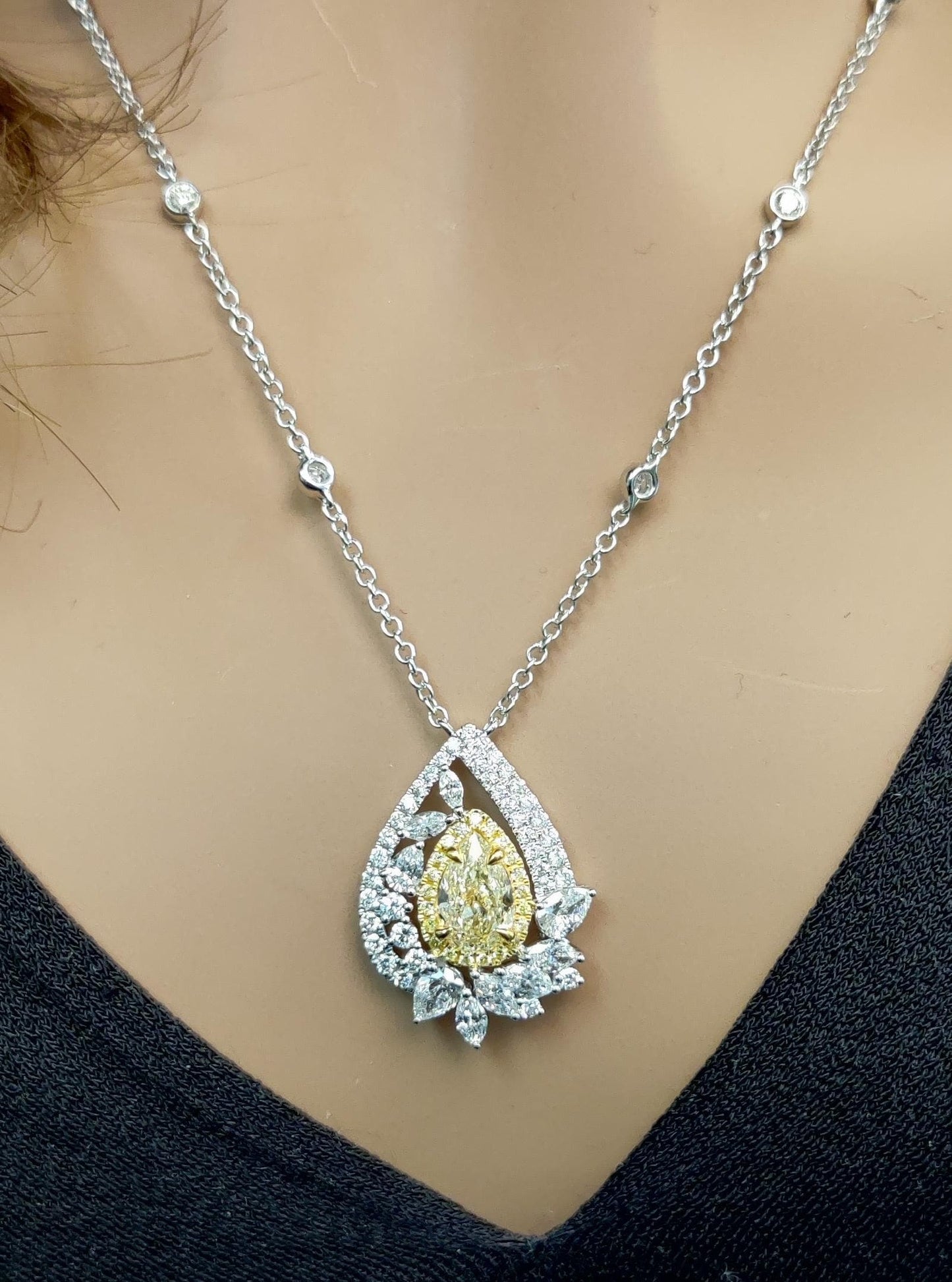 2.87TCW Intense Yellow Pear Cut Lab Grown Diamond Drop Halo Gem World's beautiful pendant