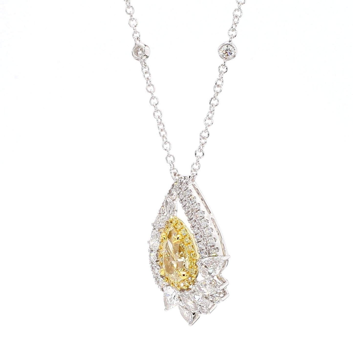 2.87TCW Intense Yellow Pear Cut Lab Grown Diamond Drop Halo Gem World's beautiful pendant