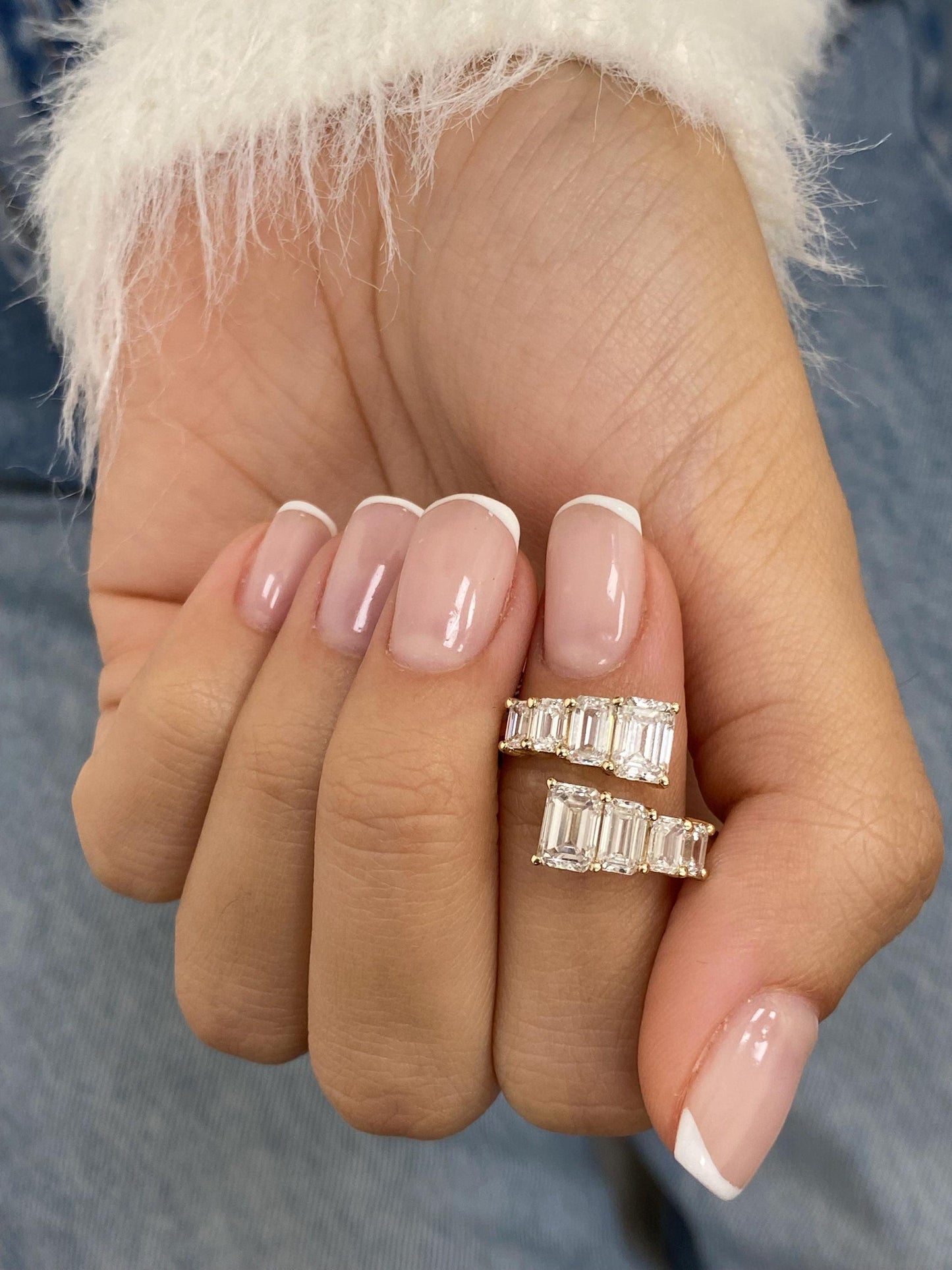 2.93 Ct Emerald Cut Moissanite Diamond Prong Set Bypass Elegant Wrap Ring
