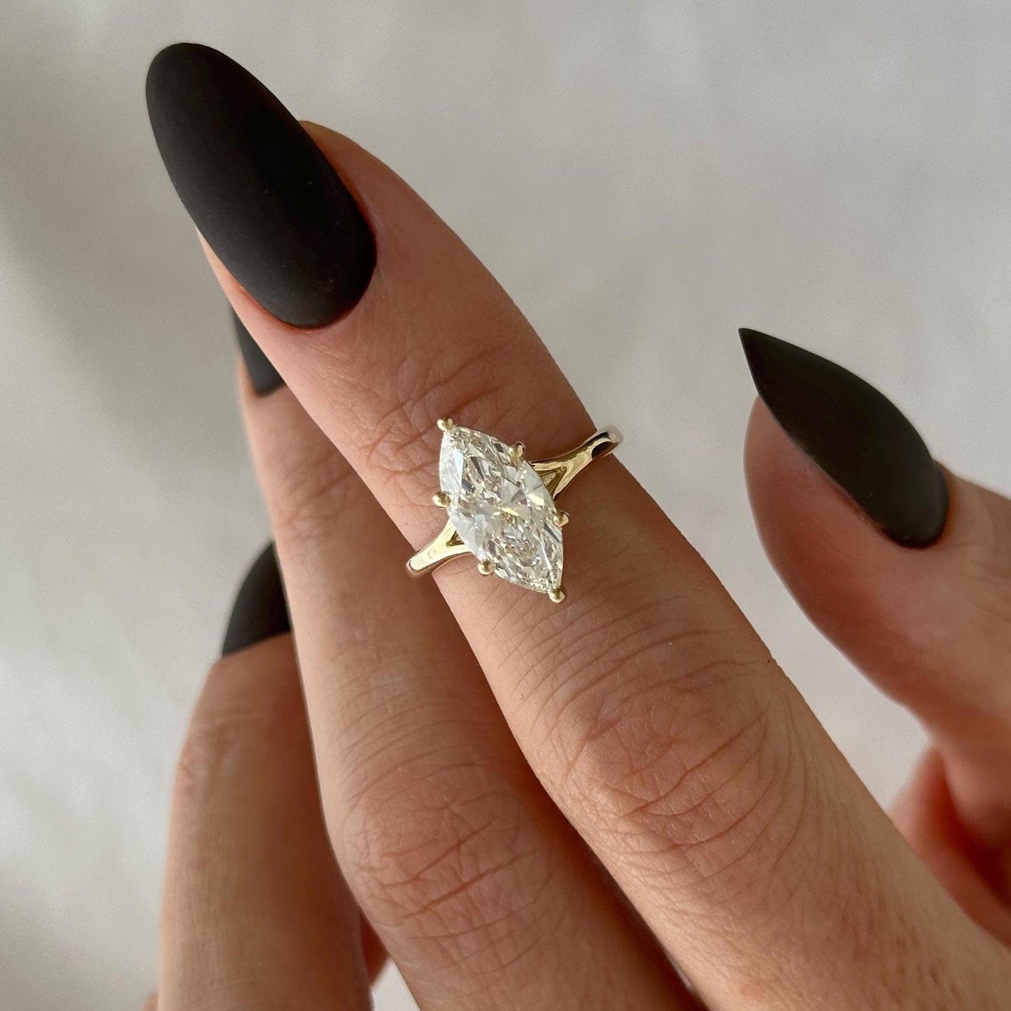 2CT Marquise Moissanite Diamond 6 Prong Cathedral Split Shank Dainty Solitaire Engagement Ring