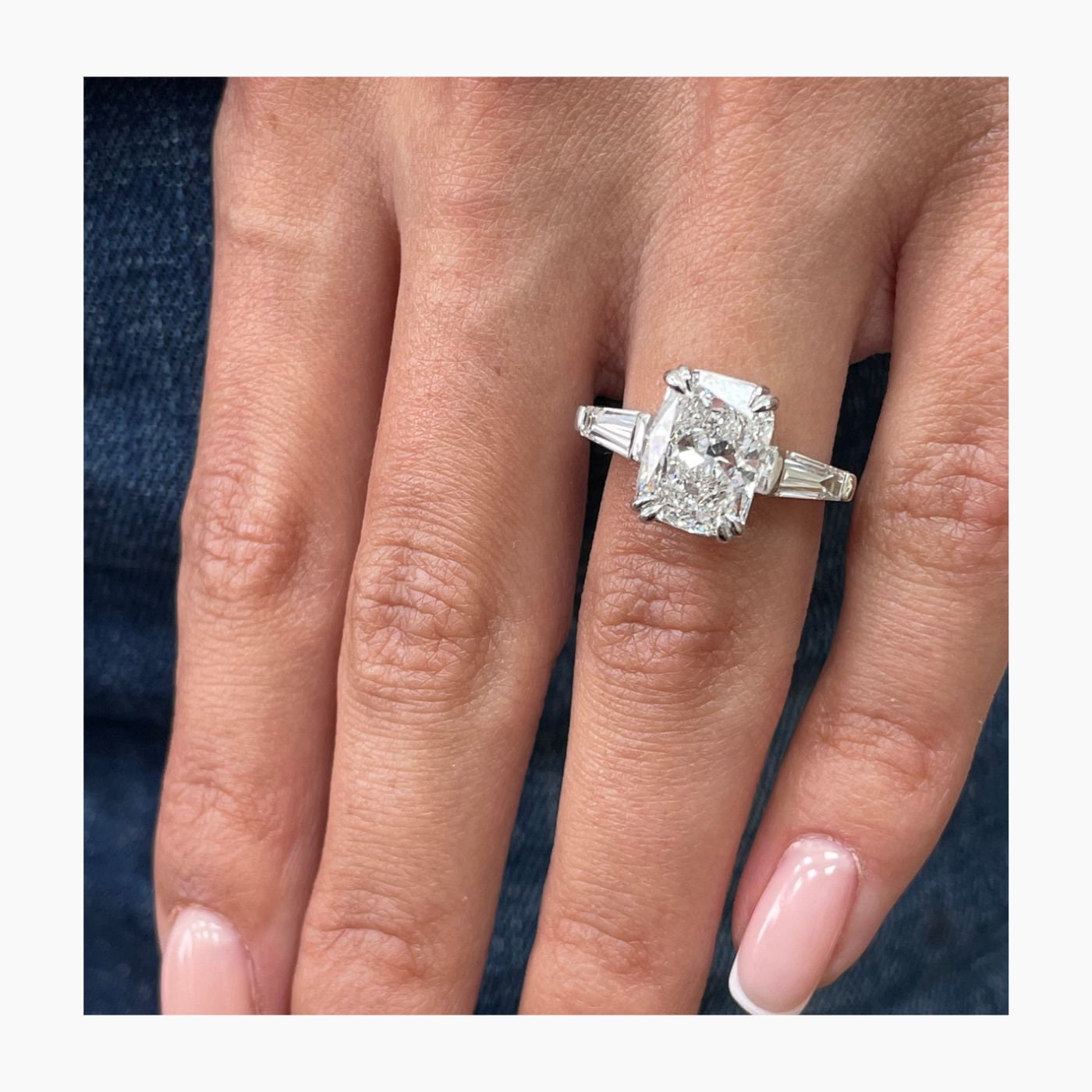 3.30 CT Cushion Cut Moissanite Diamond Three Stone 6 prongs Engagement Ring