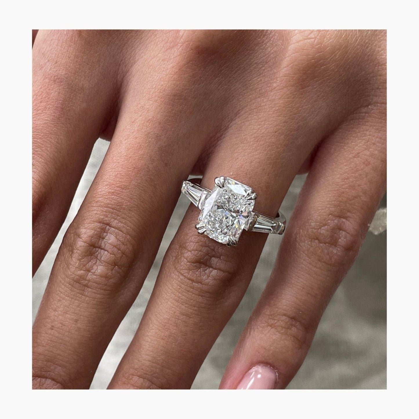 3.30 CT Cushion Cut Moissanite Diamond Three Stone 6 prongs Engagement Ring