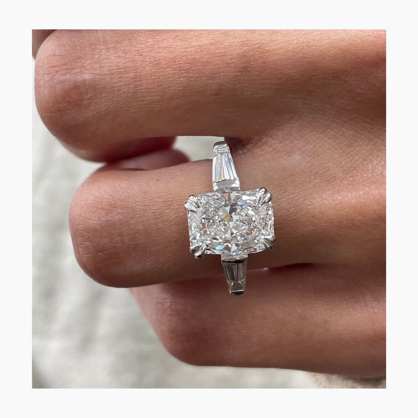 3.30 CT Cushion Cut Moissanite Diamond Three Stone 6 prongs Engagement Ring