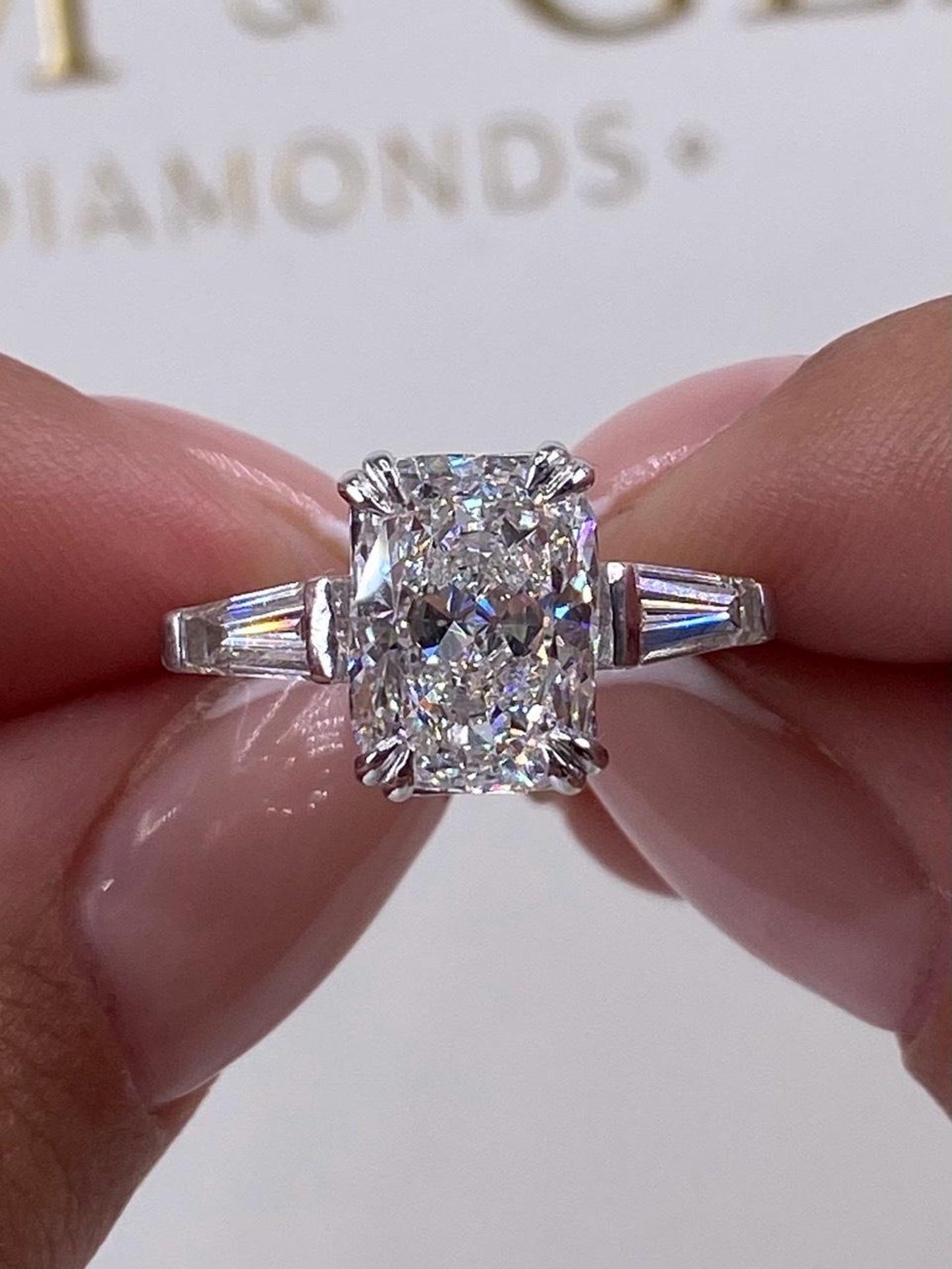 3.30 CT Cushion Cut Moissanite Diamond Three Stone 6 prongs Engagement Ring