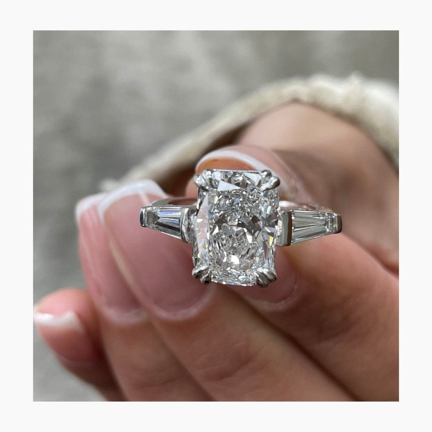 3.30 CT Cushion Cut Moissanite Diamond Three Stone 6 prongs Engagement Ring