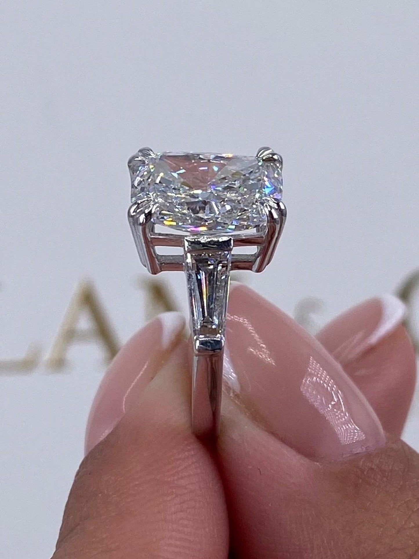 3.30 CT Cushion Cut Moissanite Diamond Three Stone 6 prongs Engagement Ring