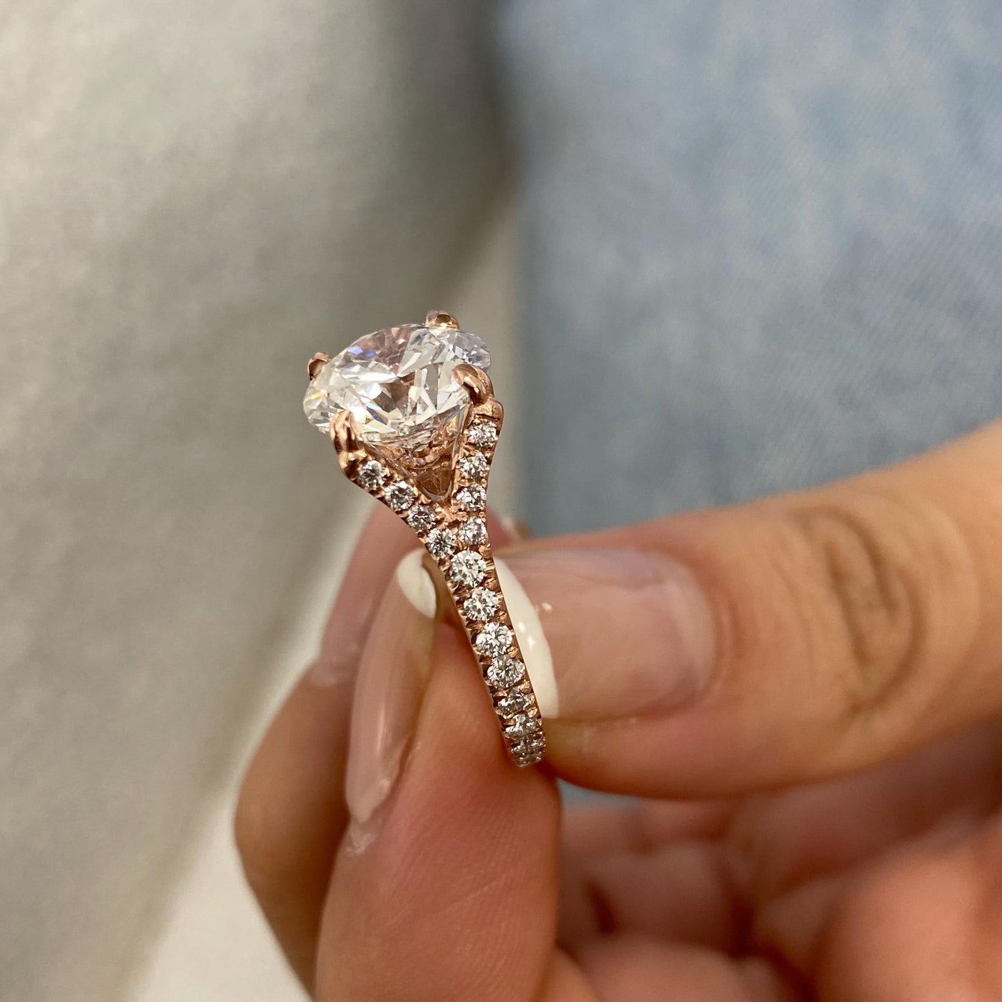 3.45 Ct Moissanite Round Cut Diamond Split Shank Engagement Ring Solid 14kt Gold Ring