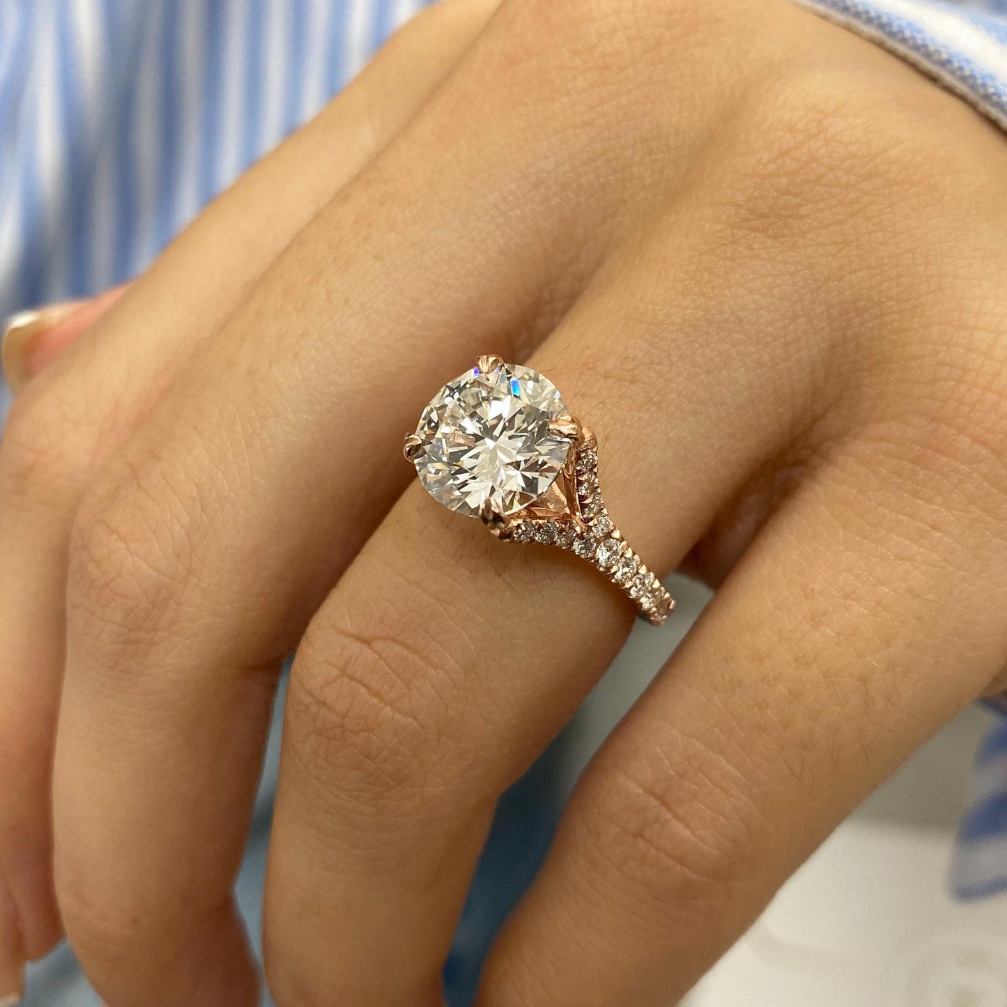 3.45 Ct Moissanite Round Cut Diamond Split Shank Engagement Ring Solid 14kt Gold Ring
