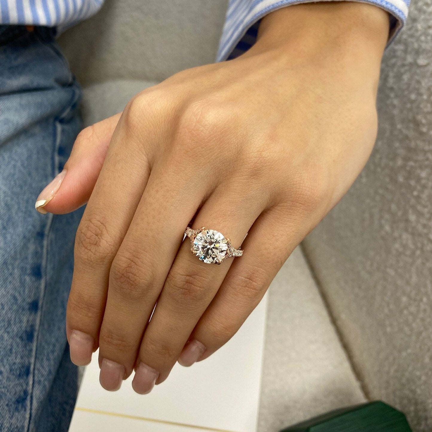 3.45 Ct Moissanite Round Cut Diamond Split Shank Engagement Ring Solid 14kt Gold Ring