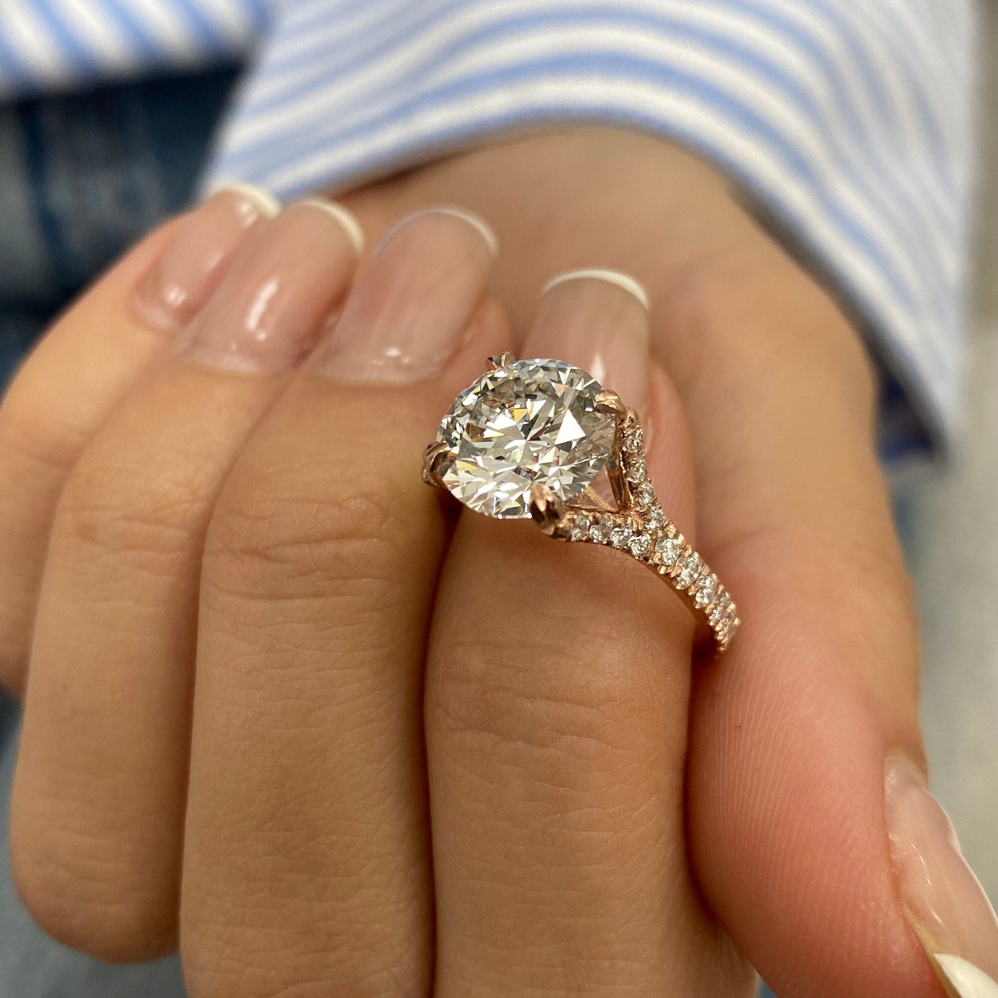 3.45 Ct Moissanite Round Cut Diamond Split Shank Engagement Ring Solid 14kt Gold Ring