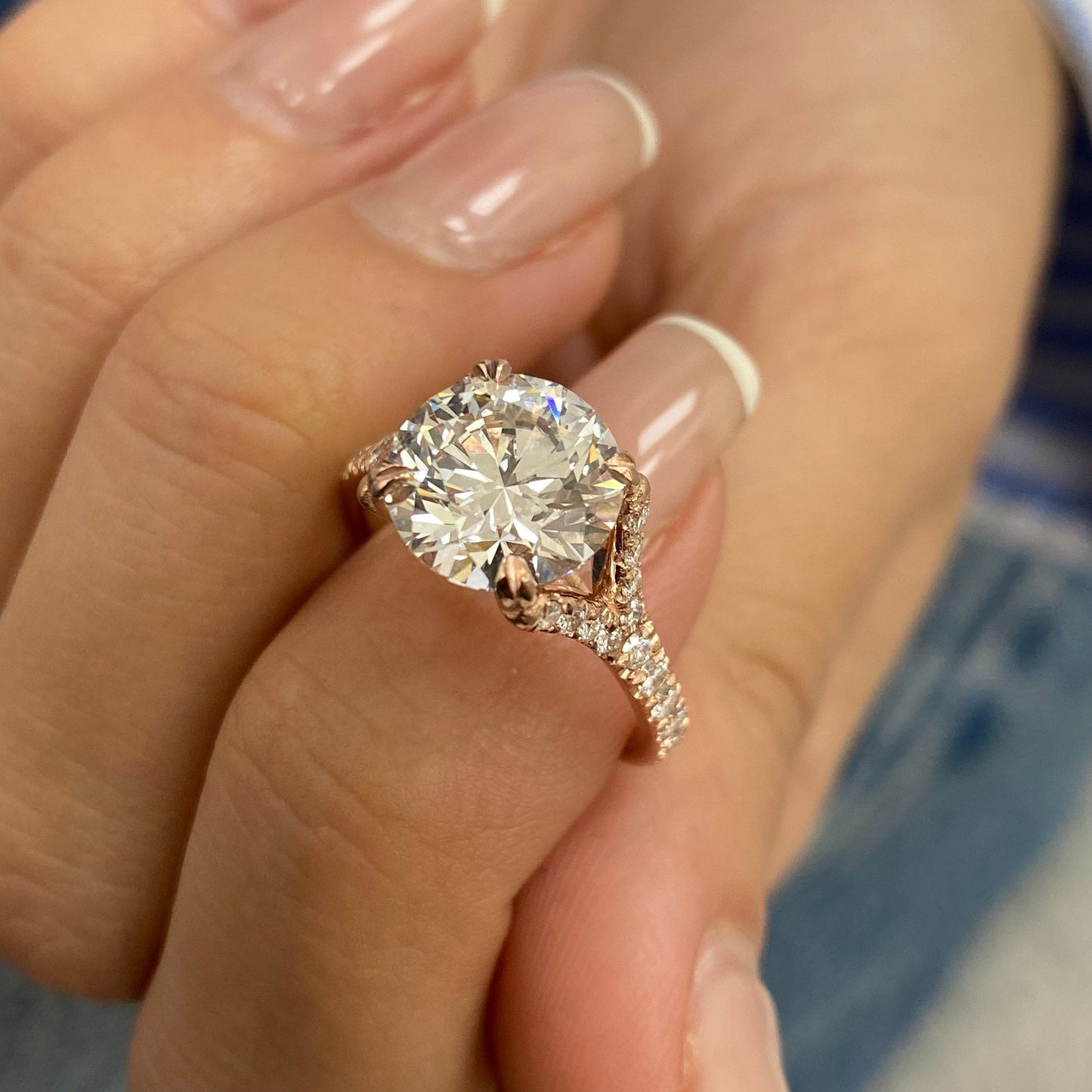 3.45 Ct Moissanite Round Cut Diamond Split Shank Engagement Ring Solid 14kt Gold Ring