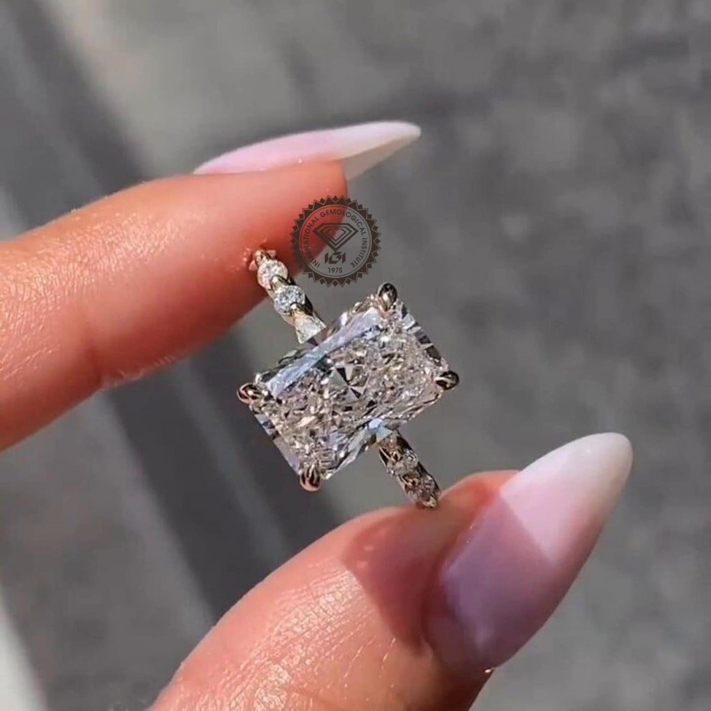 3.45CT Radiant Cut Hidden Halo With Marquise Moissanite Diamond Engagement Ring