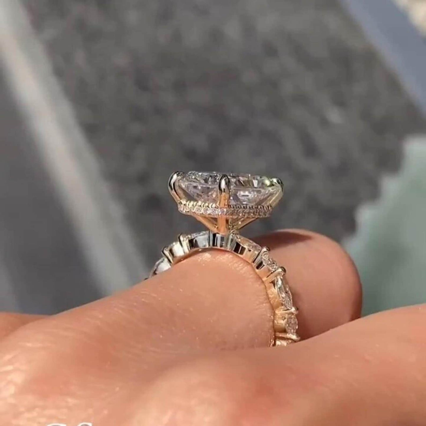 3.45CT Radiant Cut Hidden Halo With Marquise Lab Grown Diamond Engagement Ring