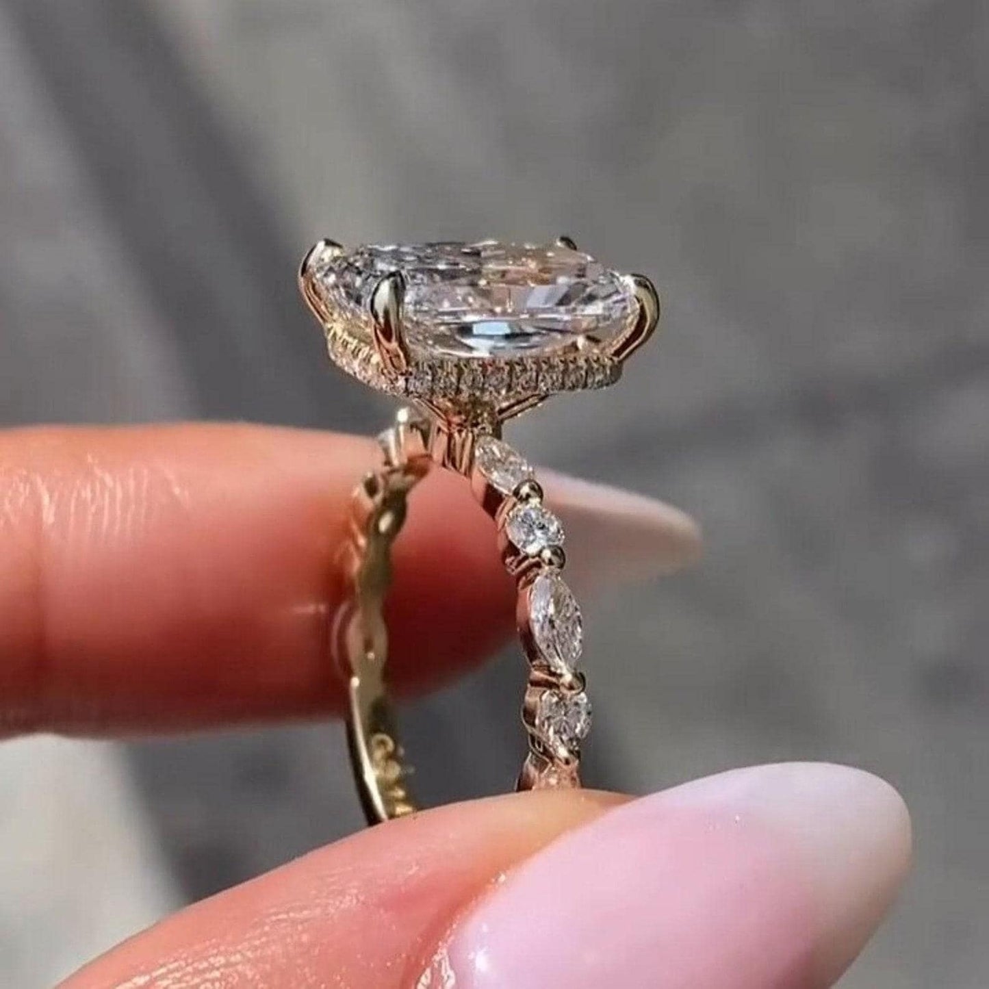 3.45CT Radiant Cut Hidden Halo With Marquise Moissanite Diamond Engagement Ring