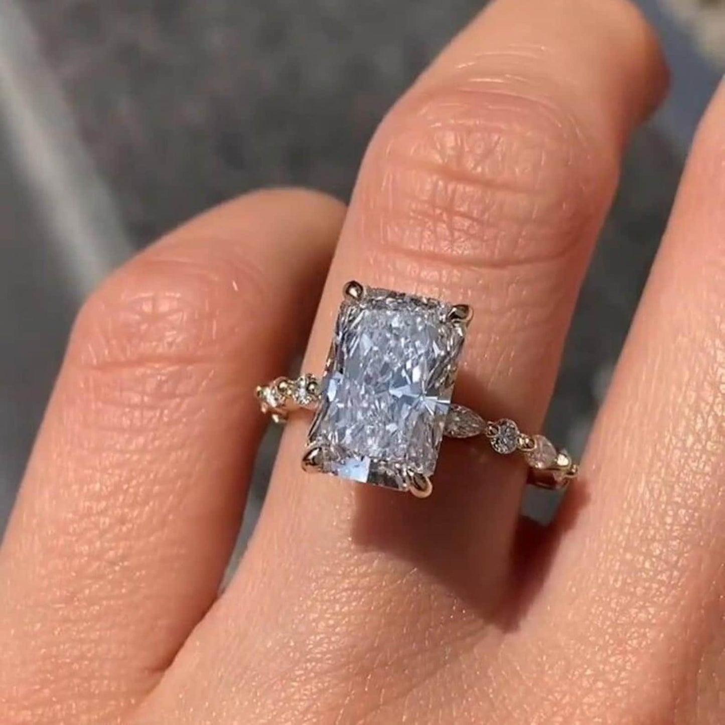 3.45CT Radiant Cut Hidden Halo With Marquise Moissanite Diamond Engagement Ring