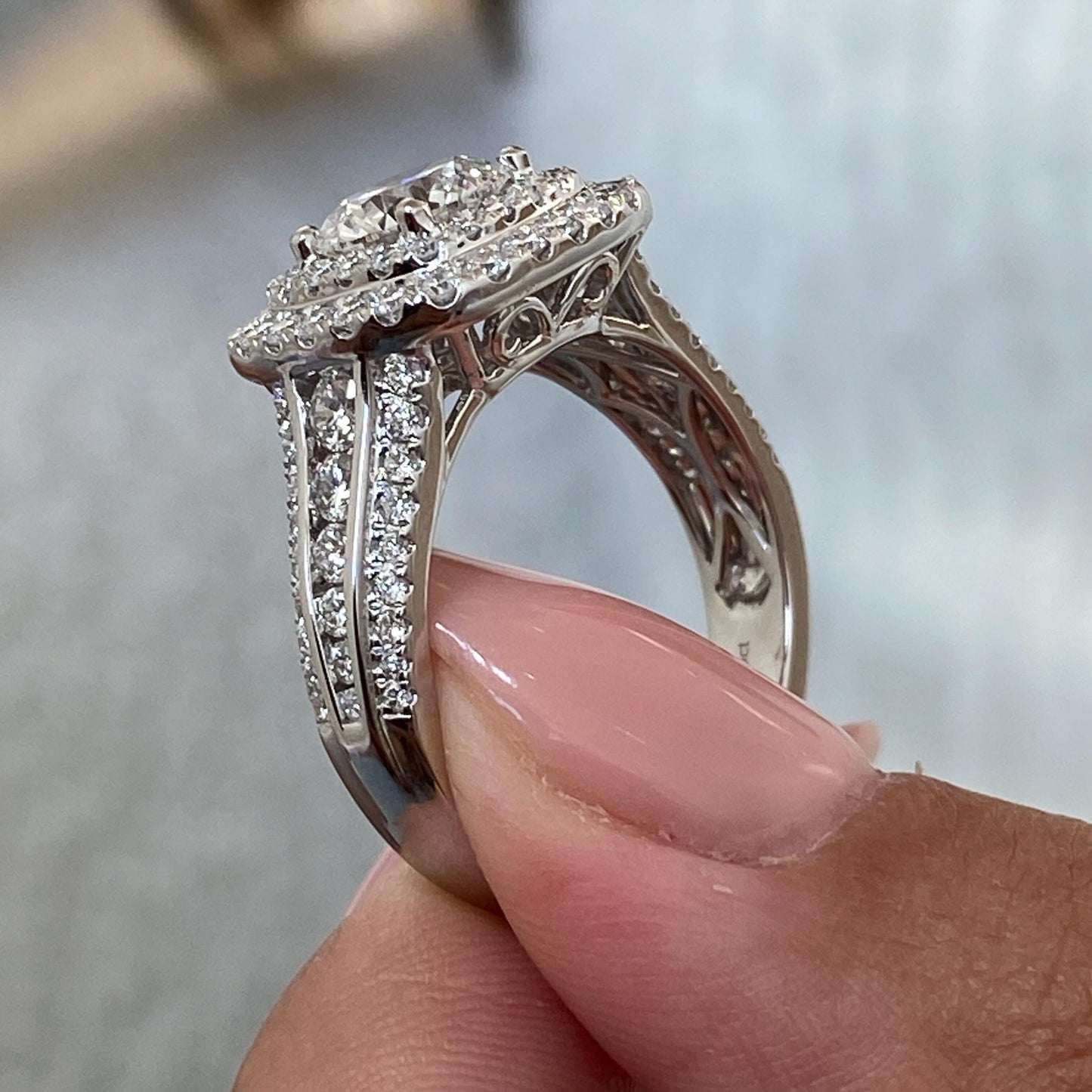 3.5 Ct Round Cut Moissanite Diamond Elegant Cathedral Double Halo Engagement Ring