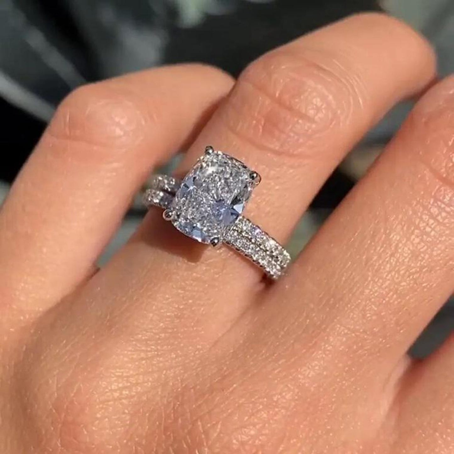 3.43CT Elongated Cushion Cut Moissanite Diamond Hidden Halo Engagement Ring