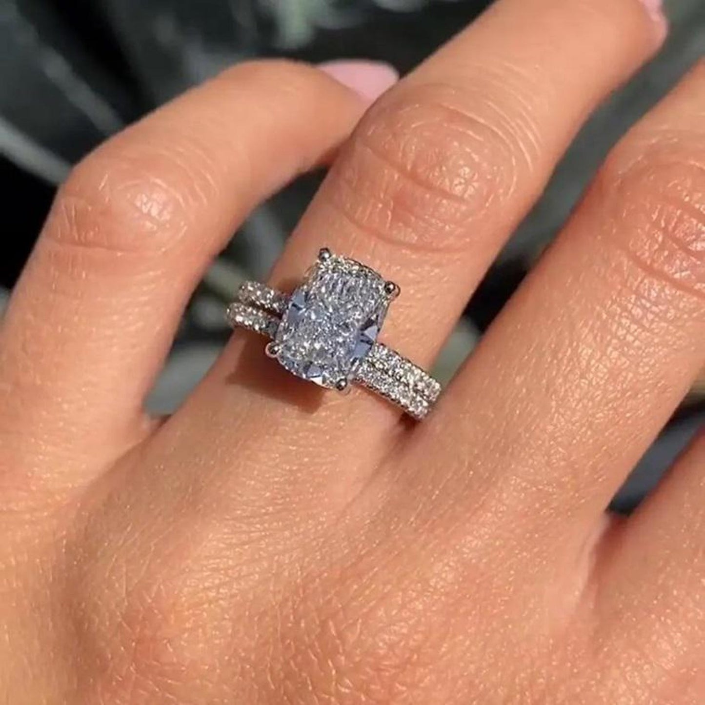3.43CT Elongated Cushion Cut Moissanite Diamond Hidden Halo Engagement Ring