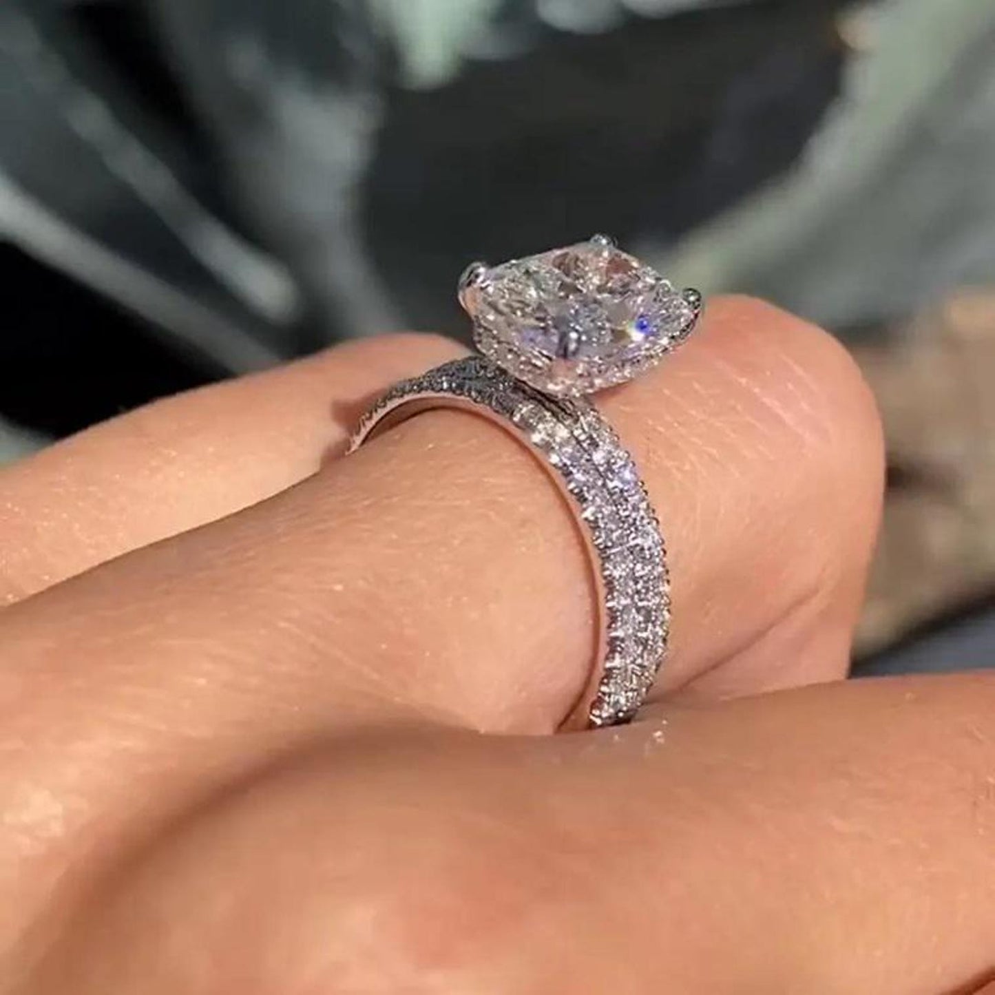 3.43CT Elongated Cushion Cut Moissanite Diamond Hidden Halo Engagement Ring