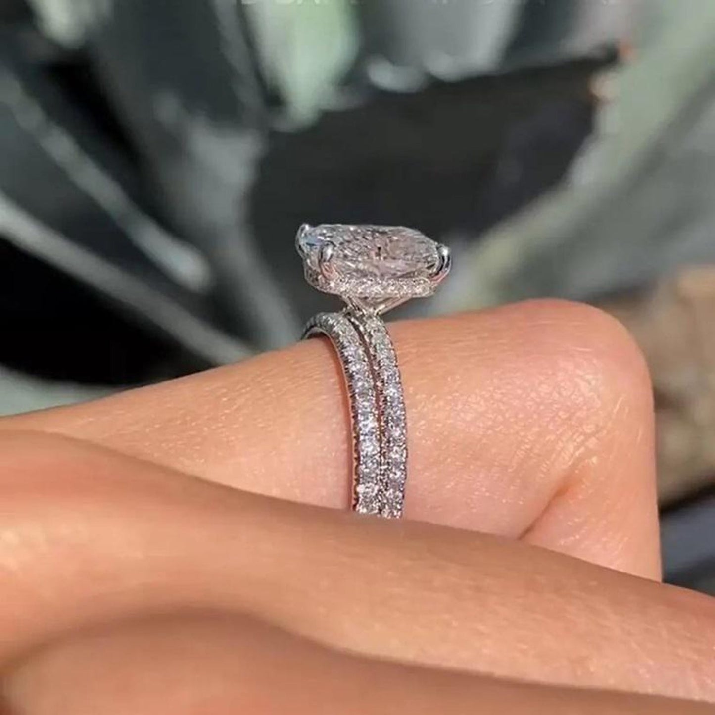 3.43CT Elongated Cushion Cut Moissanite Diamond Hidden Halo Engagement Ring