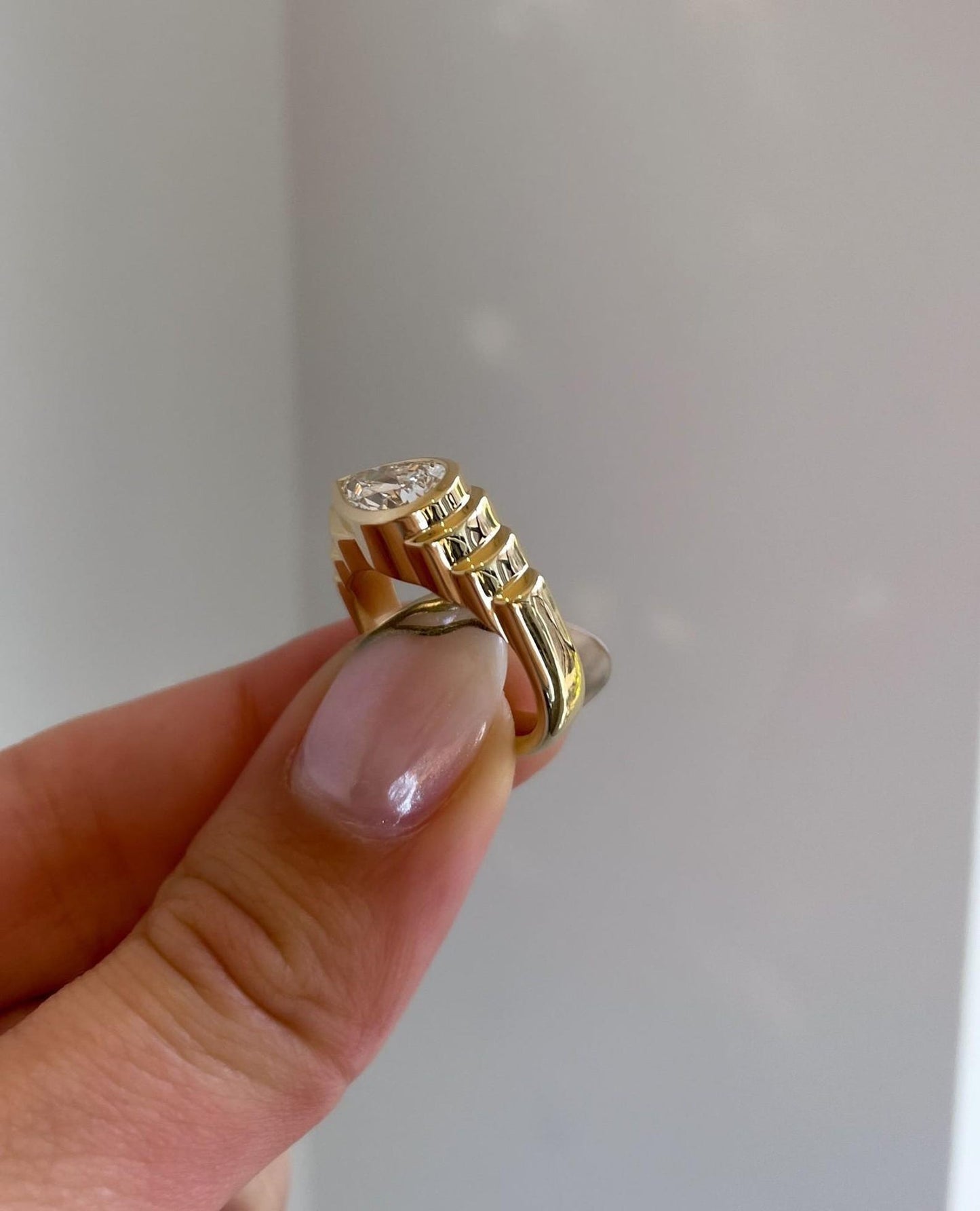 3CT Pear Cut Moissanite Diamond 14KT yellow Gold Solitaire Elegant Engagement Ring