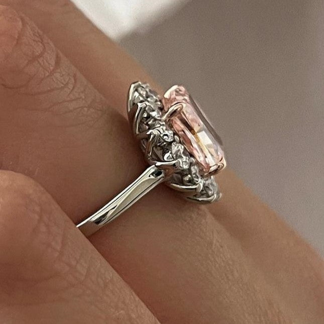 3CT Elongated Cushion Fancy Intense Pink Lab Grown Diamond Floral Engagement Ring