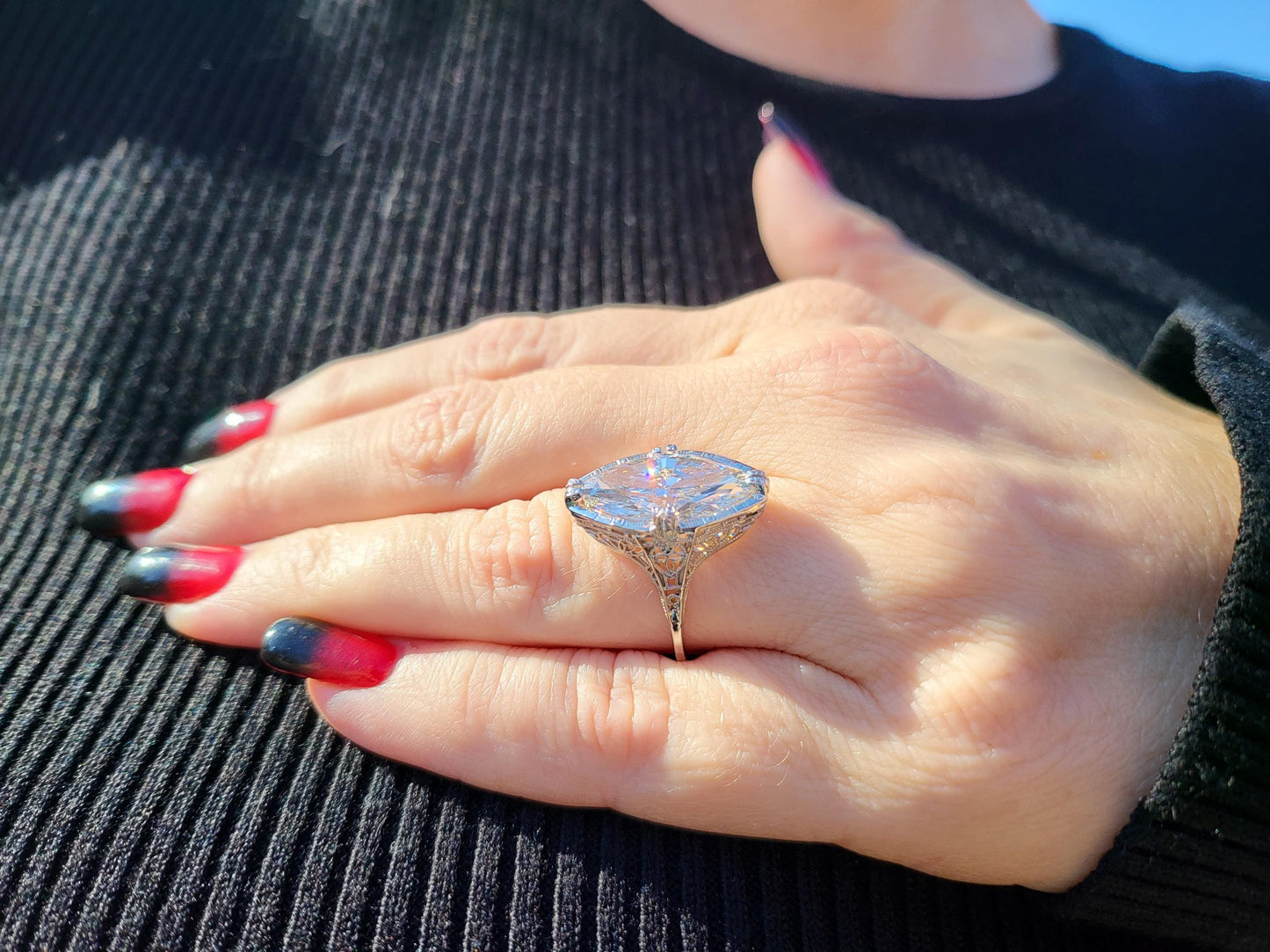 3CT Marquise Cut Moissanite Diamond Exquisite Edwardian Engagement Ring