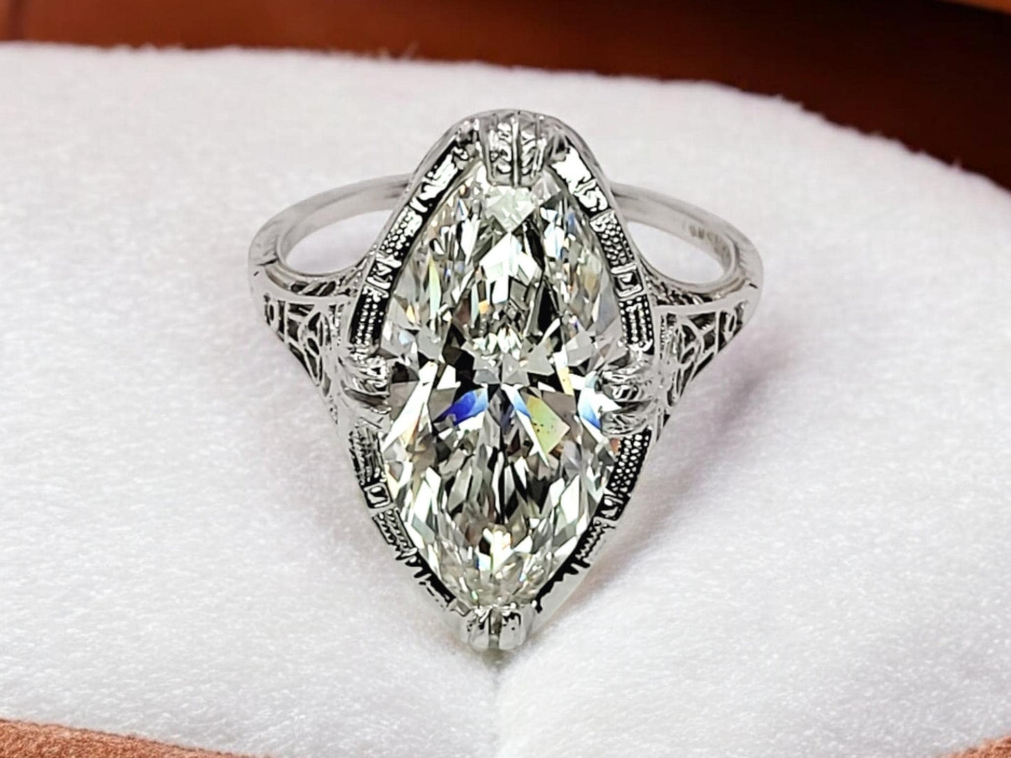 3CT Marquise Cut Moissanite Diamond Exquisite Edwardian Engagement Ring