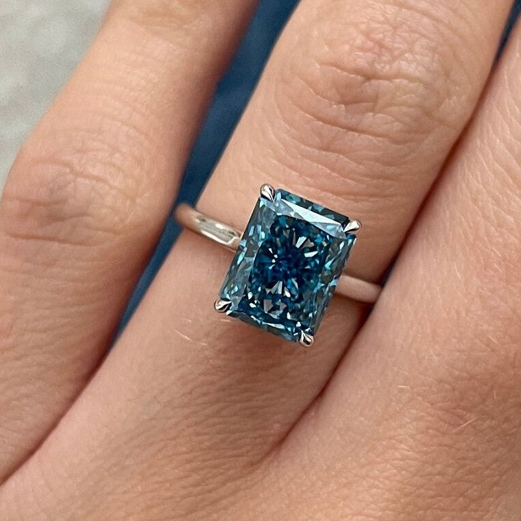 3CT Radiant Fancy Vivid Blue Lab Grown Diamond Unique Solitaire Engagement Ring