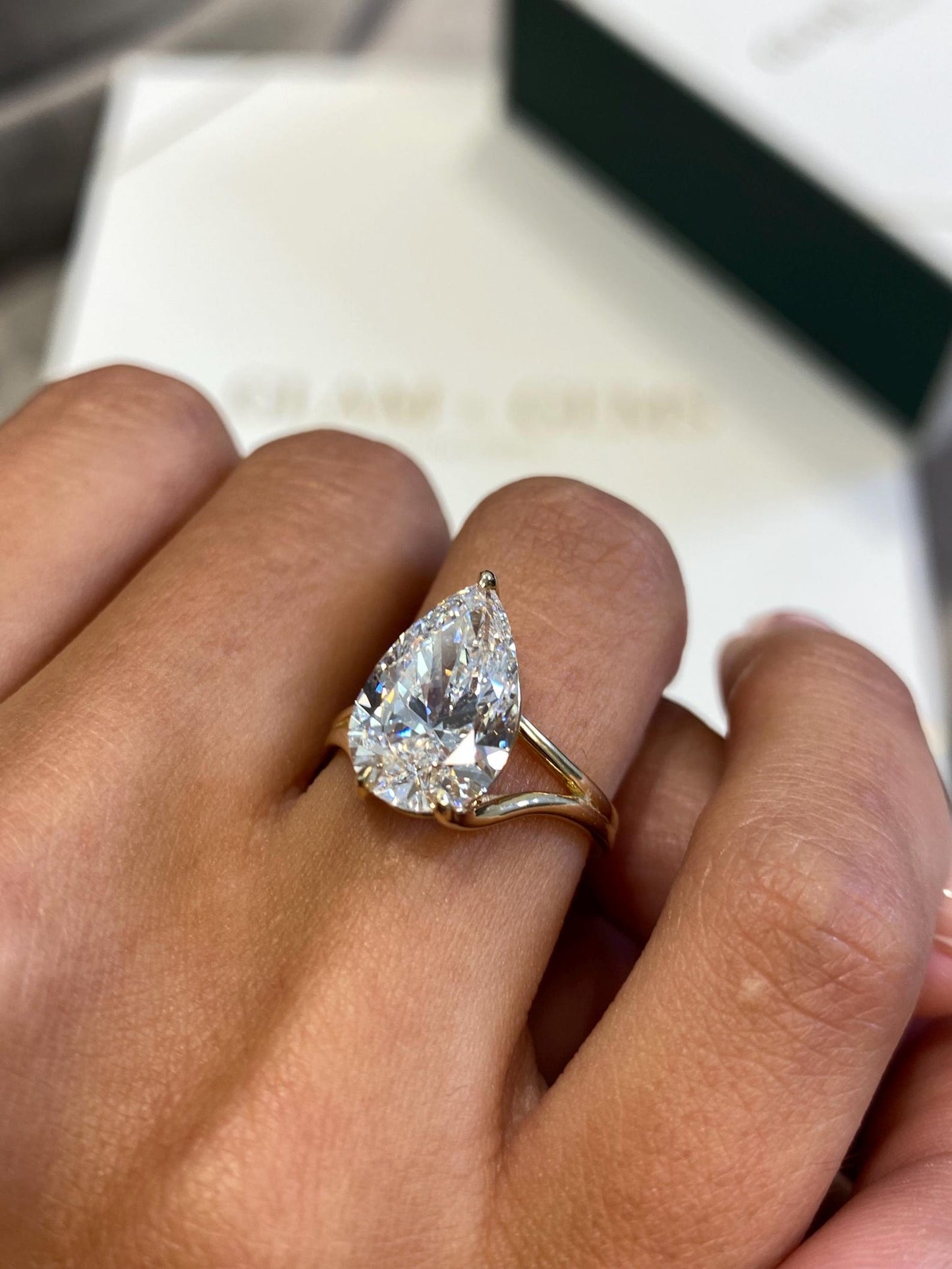 3 Ct Pear Cut Gigantic Moissanite Diamond Solitaire Proposal Engagement Ring