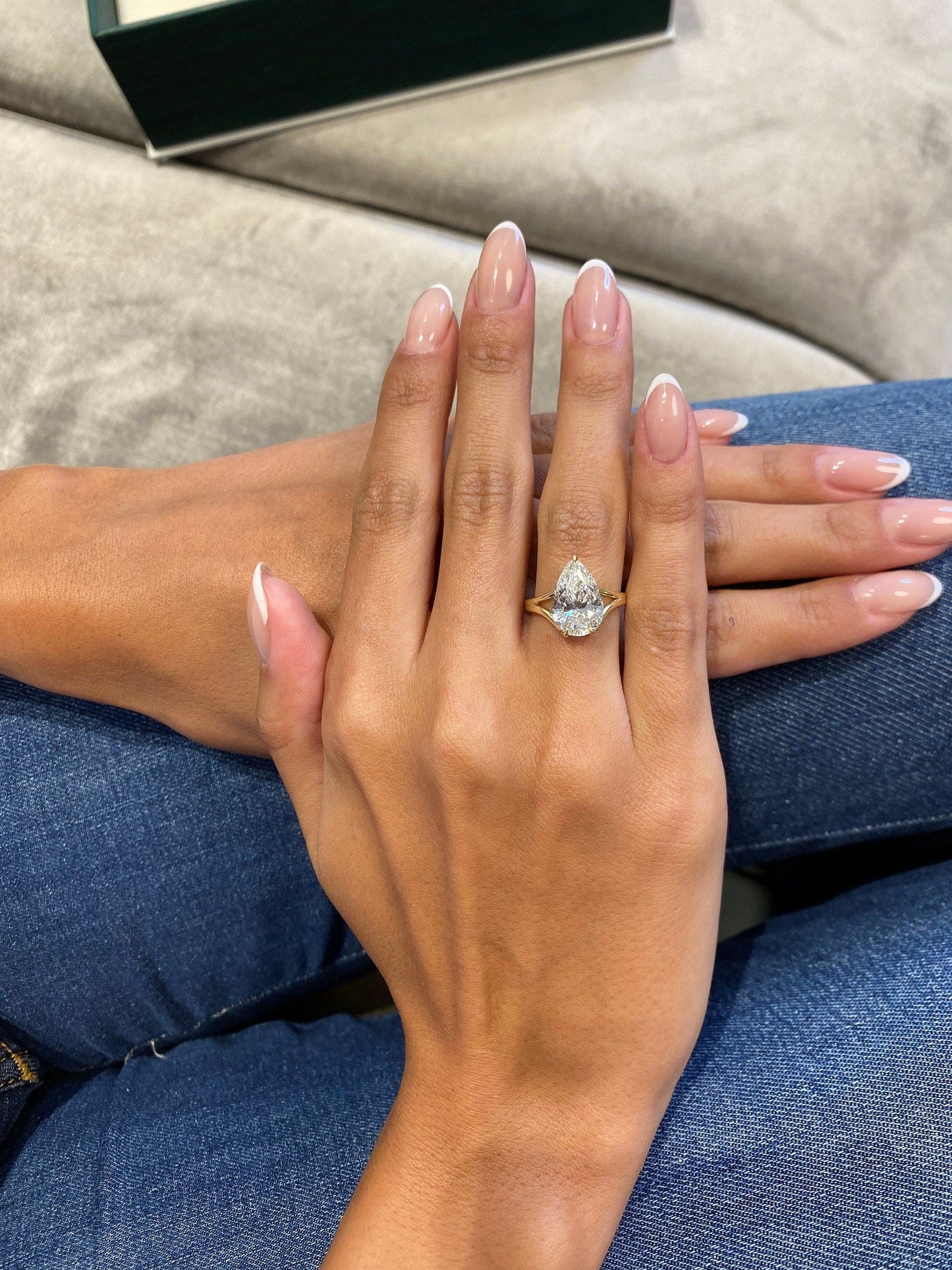 3 Ct Pear Cut Gigantic Moissanite Diamond Solitaire Proposal Engagement Ring