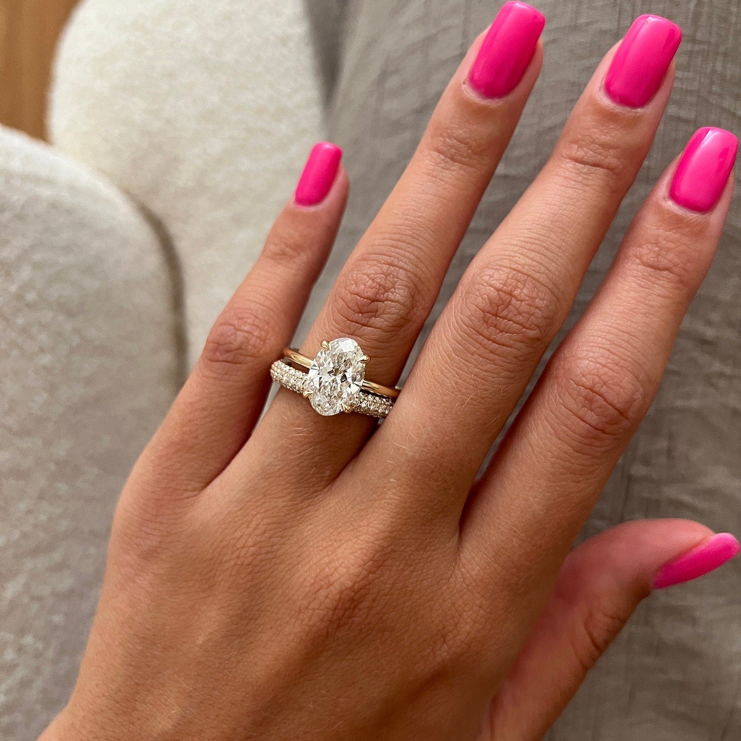 4.13CT Oval Moissanite Diamond Hidden Halo Set3 Row Pave Eternity Band Bridal Set