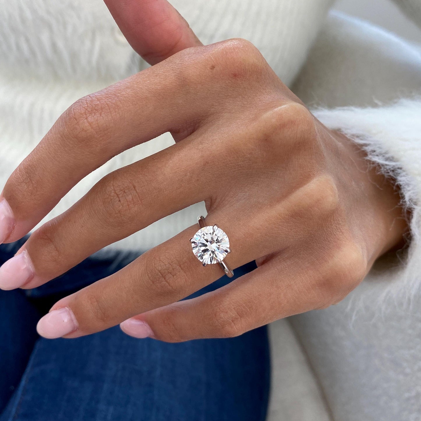 4.35 CT Round Cut Moissanite Diamond Hidden Halo Engagement Diamond Proposal Ring