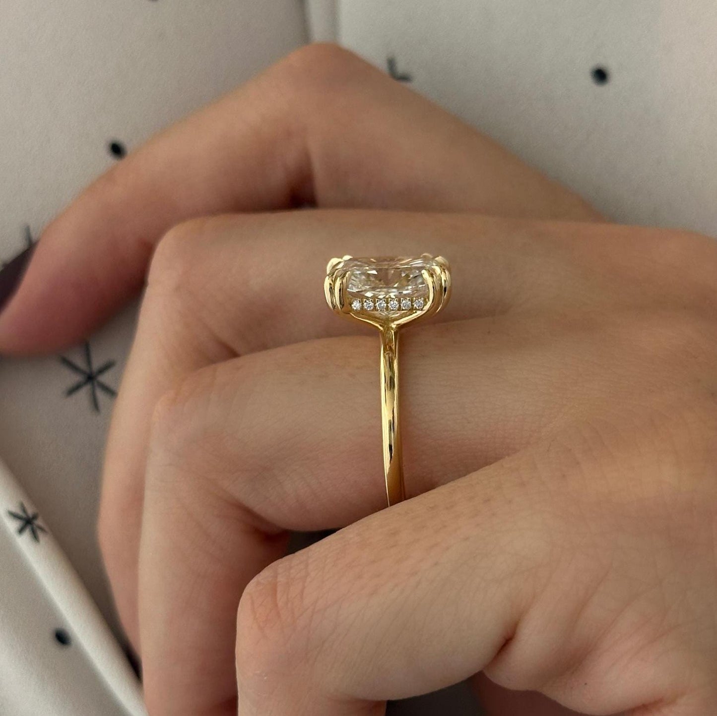 4 CT Elongated Cushion Moissanite Diamond Hidden Halo Double Claw Prong Engagement Ring