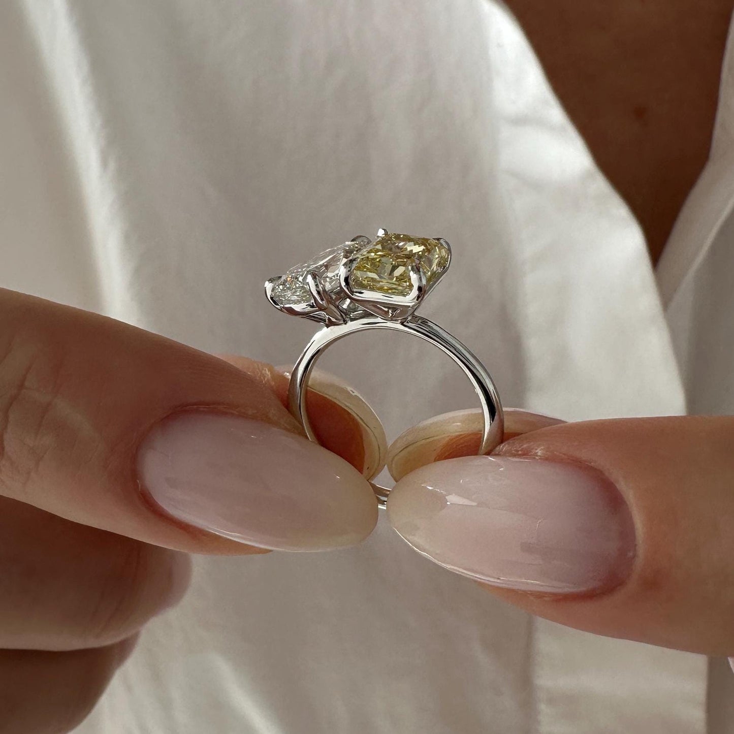 4CT Pear & Radian Intense Yellow Cut Lab Grown Diamond Toi et Moi Engagement Ring