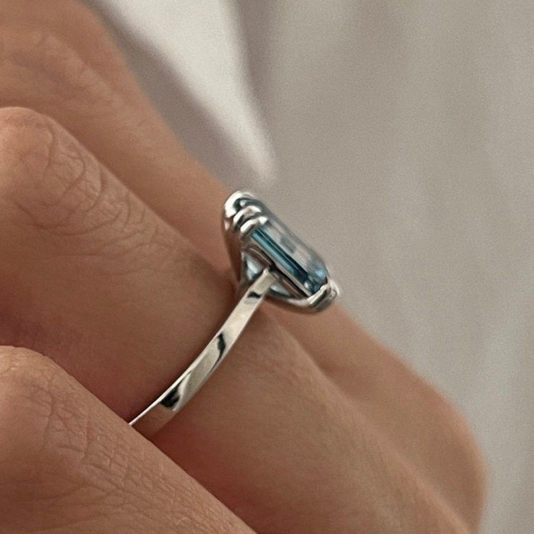 4 Carat Emerald Cut Fancy Vivid Blue Diamond Solitaire Engagement Ring