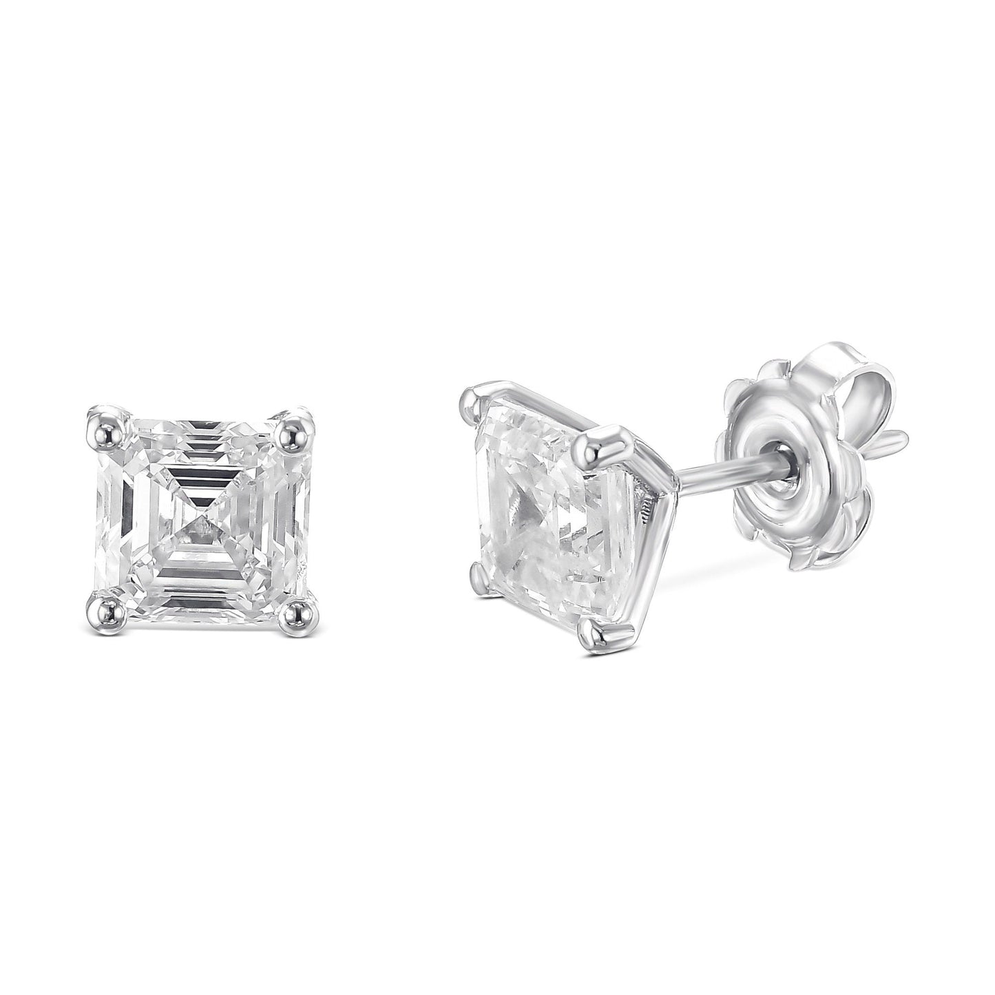 4 Carat D Color VVS Clarity Asscher Cut Moissanite Diamond Stud Earrings