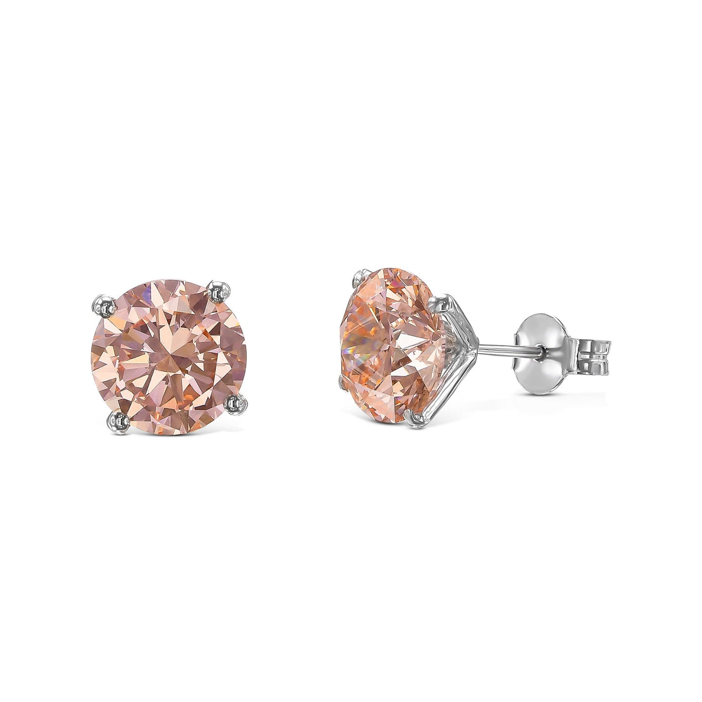 4 carats Fancy Intense Pink Color VS1 IGI Certified Round Cut Lab Grown Pink Diamond Stud Earrings