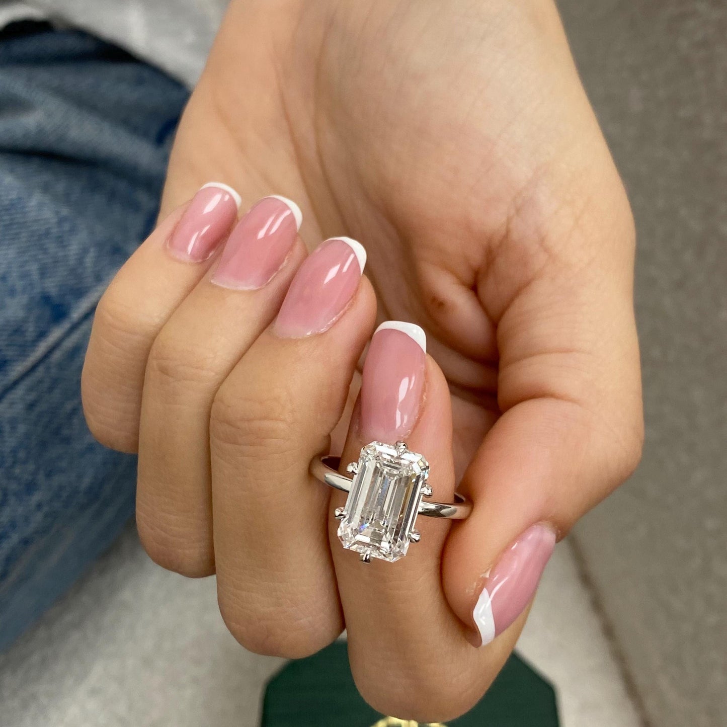 5.00 CT Emerald Cut Moissanite Diamond Solitaire Six Prong Set Engagement Ring