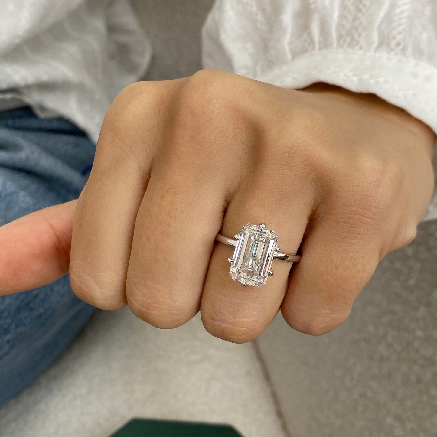 5.00 CT Emerald Cut Moissanite Diamond Solitaire Six Prong Set Engagement Ring