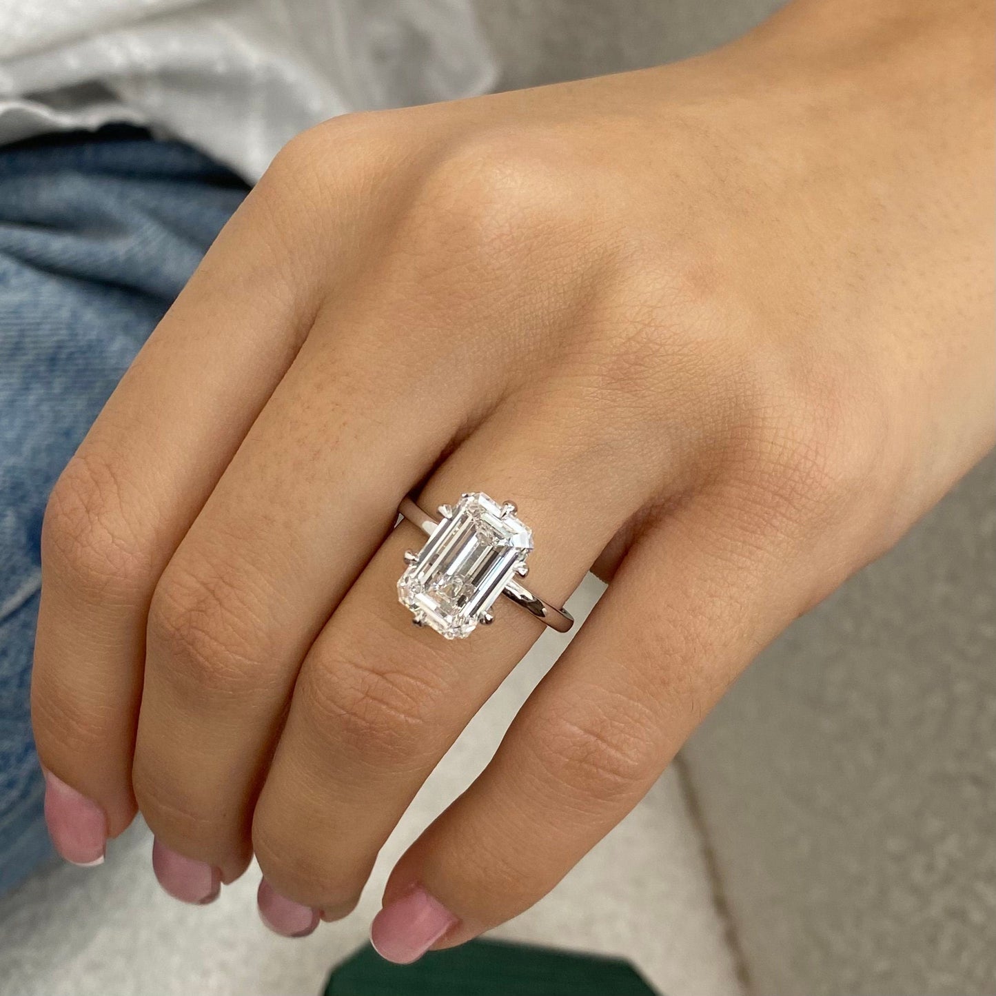 5.00 CT Emerald Cut Moissanite Diamond Solitaire Six Prong Set Engagement Ring