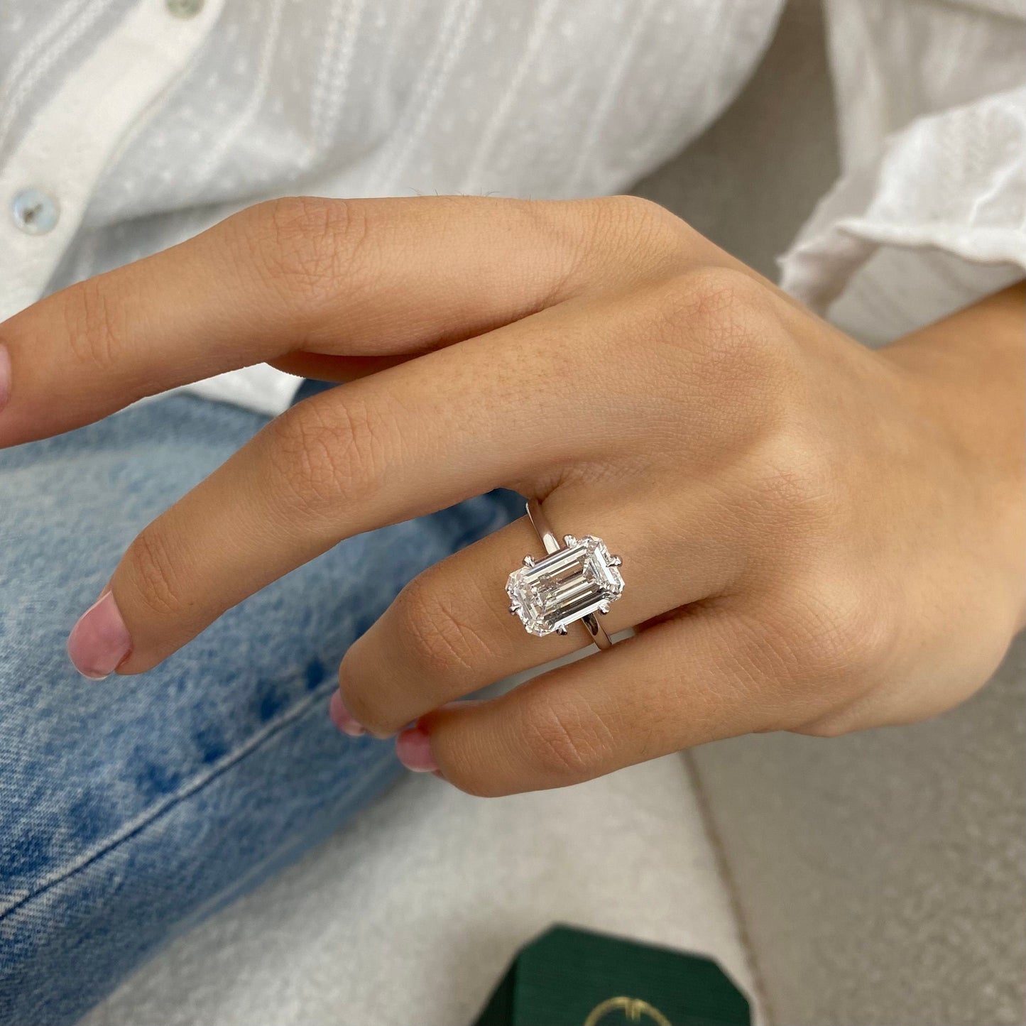 5.00 CT Emerald Cut Moissanite Diamond Solitaire Six Prong Set Engagement Ring