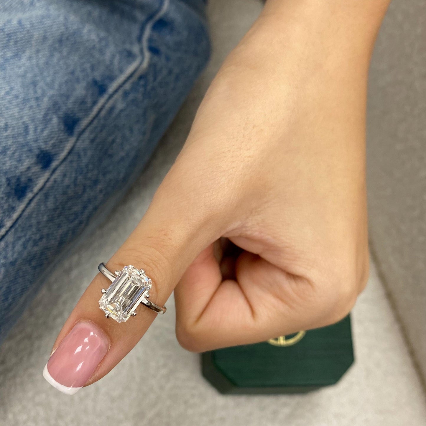 5.00 CT Emerald Cut Moissanite Diamond Solitaire Six Prong Set Engagement Ring