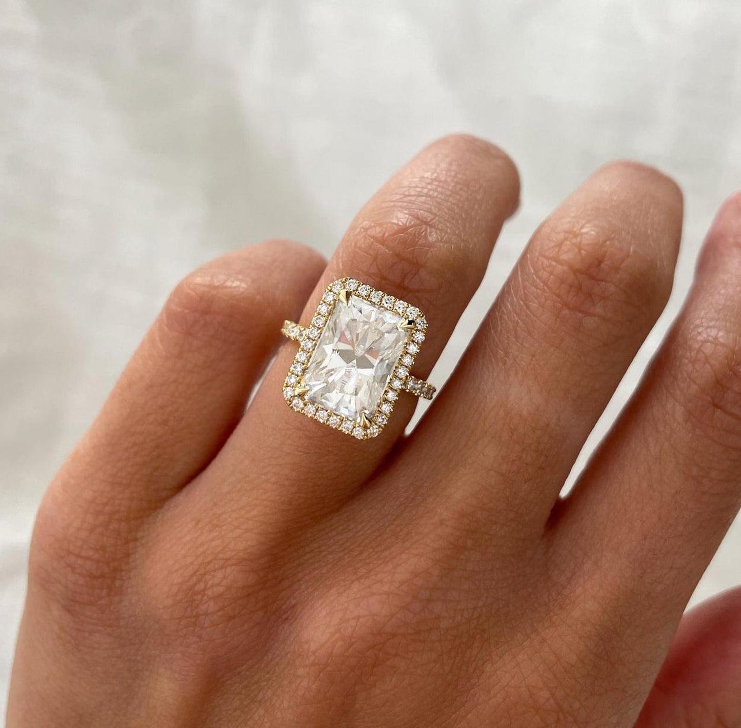 5.30CT Radiant Cut Moissanite Diamond Halo Pave Set forever promise Engagement Ring