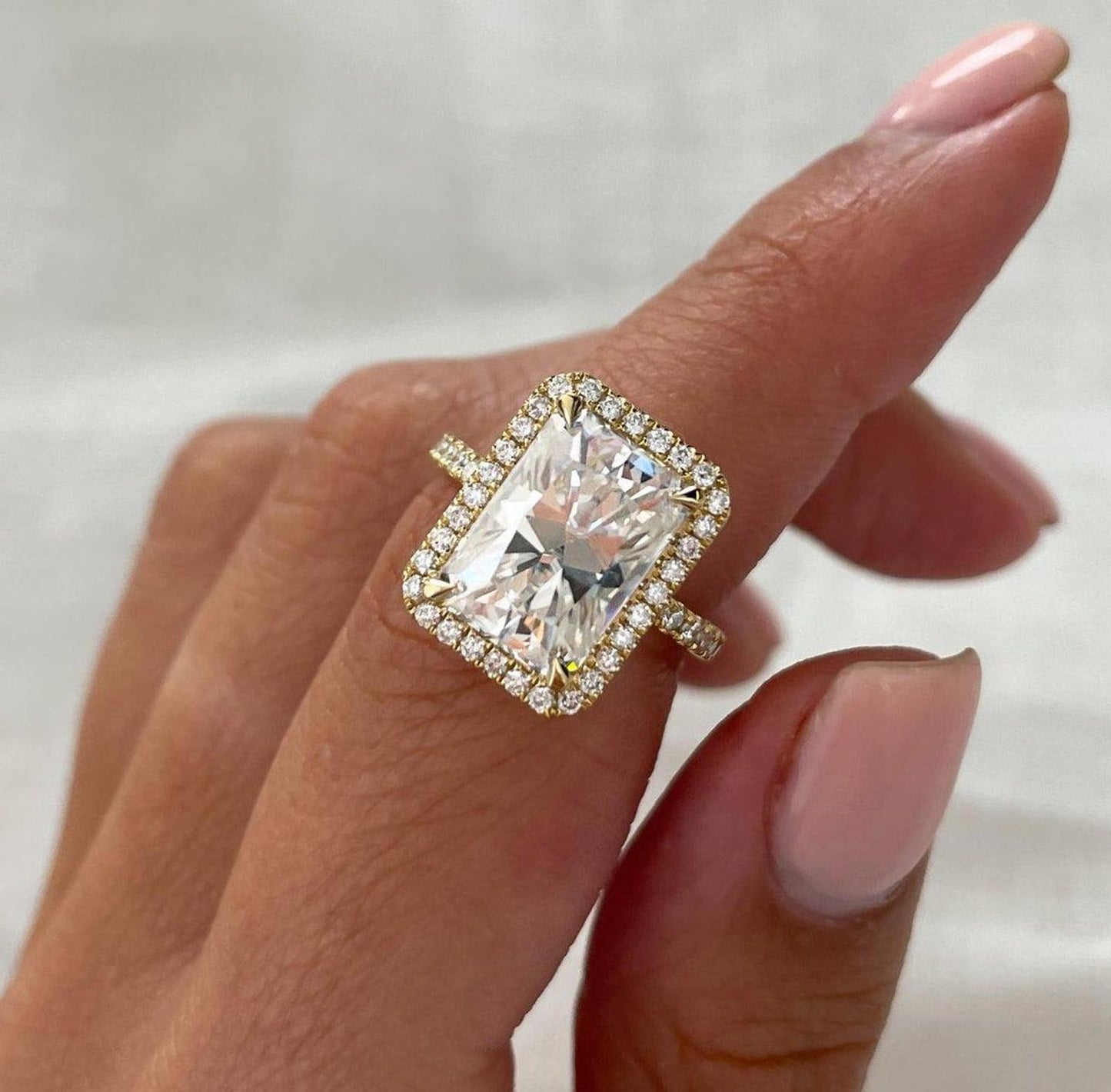 5.30CT Radiant Cut Moissanite Diamond Halo Pave Set forever promise Engagement Ring