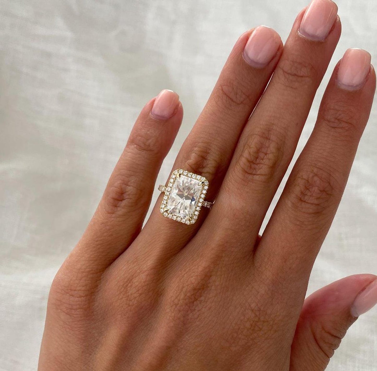 5.30CT Radiant Cut Moissanite Diamond Halo Pave Set forever promise Engagement Ring