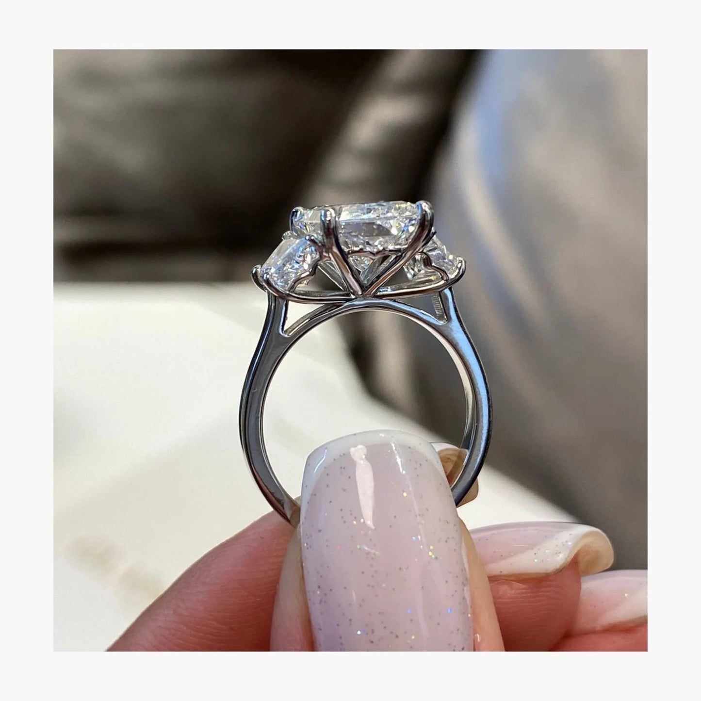 5 Ct Moissanite Radiant Cut with Trapezoid Side Three Stone 14kt Engagement Ring