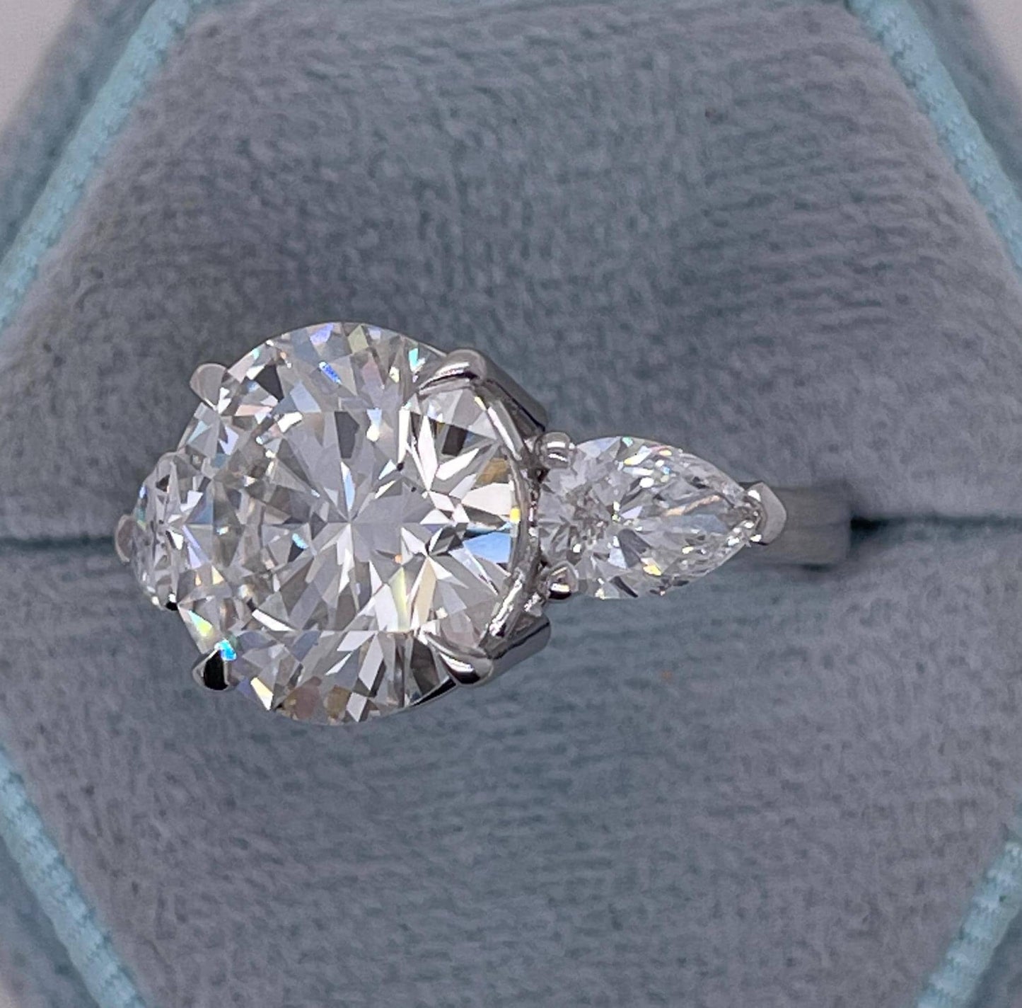 5 CT Round Cut Moissanite Diamond Side Pear Three Stone Solitaire Engagement Ring