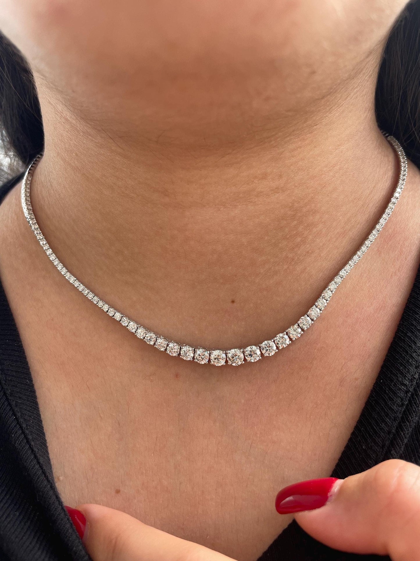 7 carat Round Cut Moissanite diamonds Graduated 4 prong half set Tennis Necklace