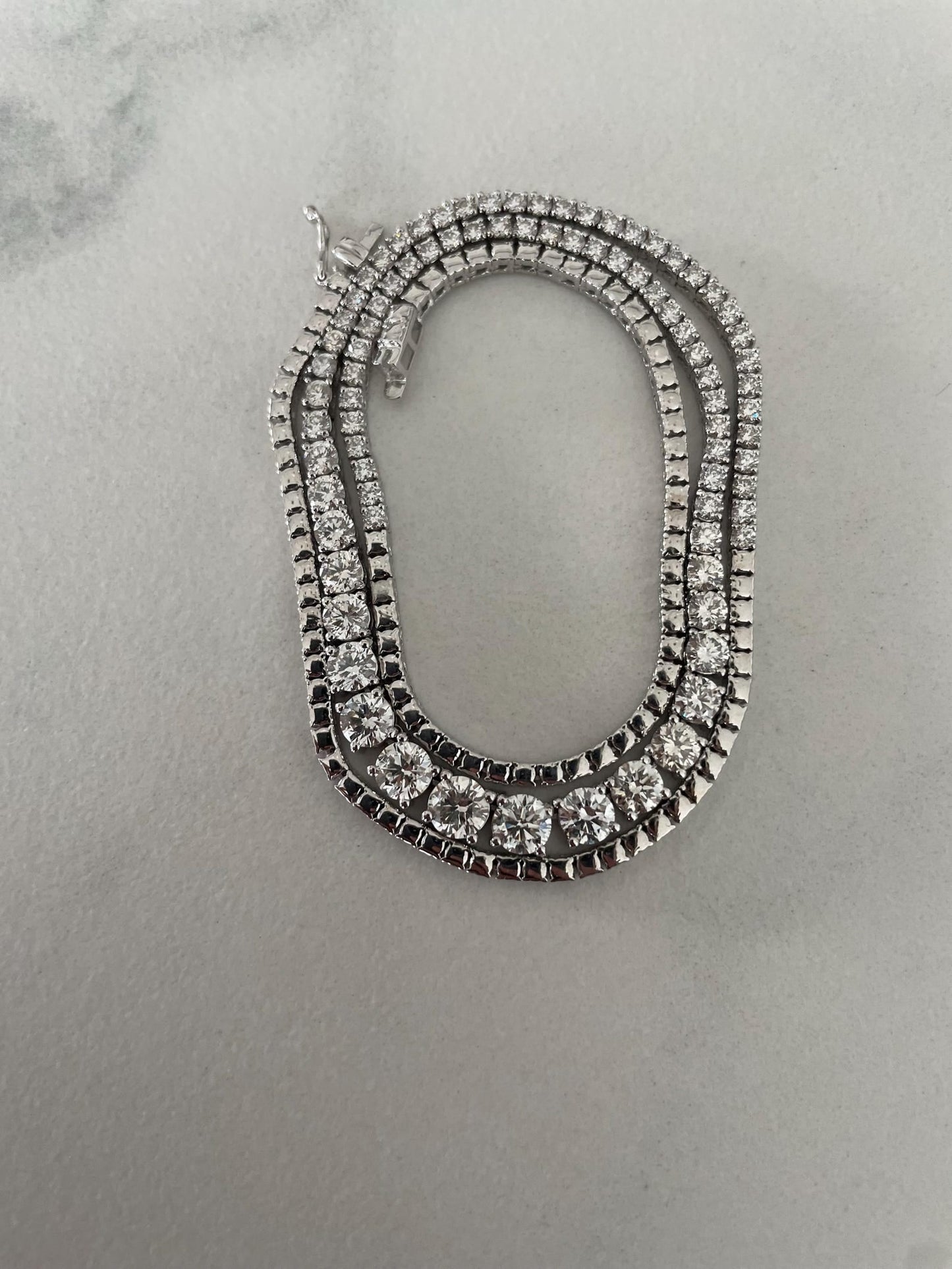 7 carat Round Cut Moissanite diamonds Graduated 4 prong half set Tennis Necklace